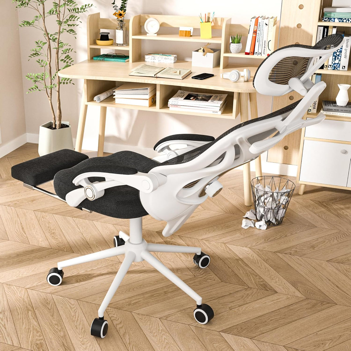Ergonomic Office Chair - Adjustable Lumbar & Headrest. 90-160° Reclining with Footrest. Breathable Mesh Back - Home Office/Gaming Computer Chair (Black. 300lbs Capacity)