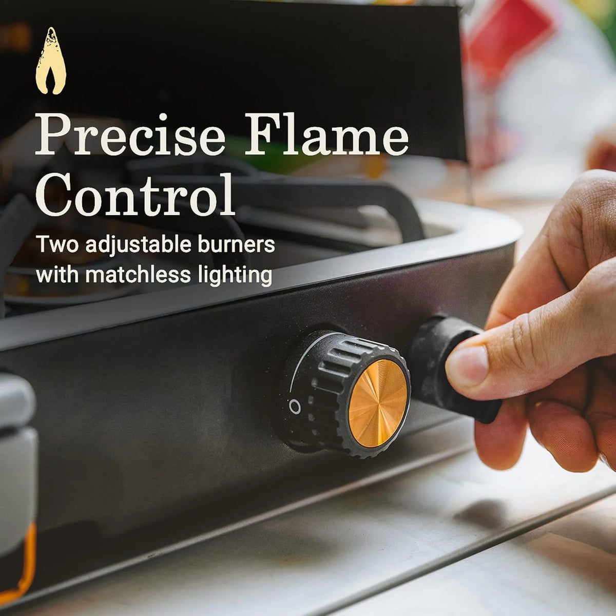 The 1900 series three-in-one propane camping stove. featuring a cast iron grill and frying pan accessories. has a power output of 24000 watts. It is equipped with an adjustable flame cover and excellent lighting device. and comes with two adjustable