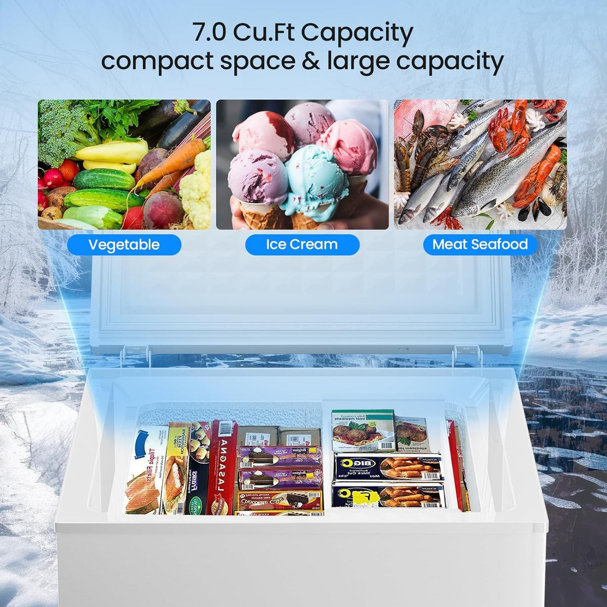 3.5 Cubic Feet Chest Freezer with 2 Removable Baskets Free Standing Top Open Door Compact Freezer with Adjustable Temperature for Home/Kitchen/Office/Bar (3.5 Cubic Feet. White)