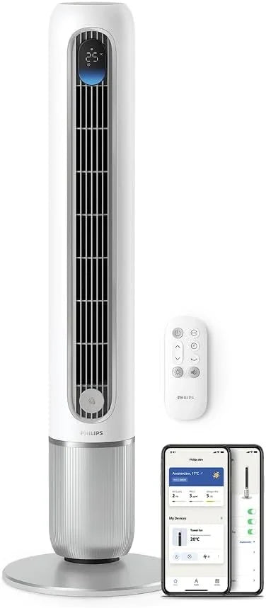 Philips Smarter Turmventilator 7000 Series – 8.4 m/s stark. ultraleise 22 dB. energieeffizient. App & Fernbedienung. Wlan. 12 Stufen. Schlafmodus.