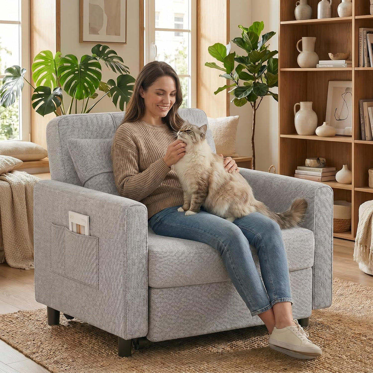Gizoon Sofá cama 3 en 1 convertible. silla cama individual extraíble con respaldo ajustable. espaciosos sofás multifuncionales para sala de estar.