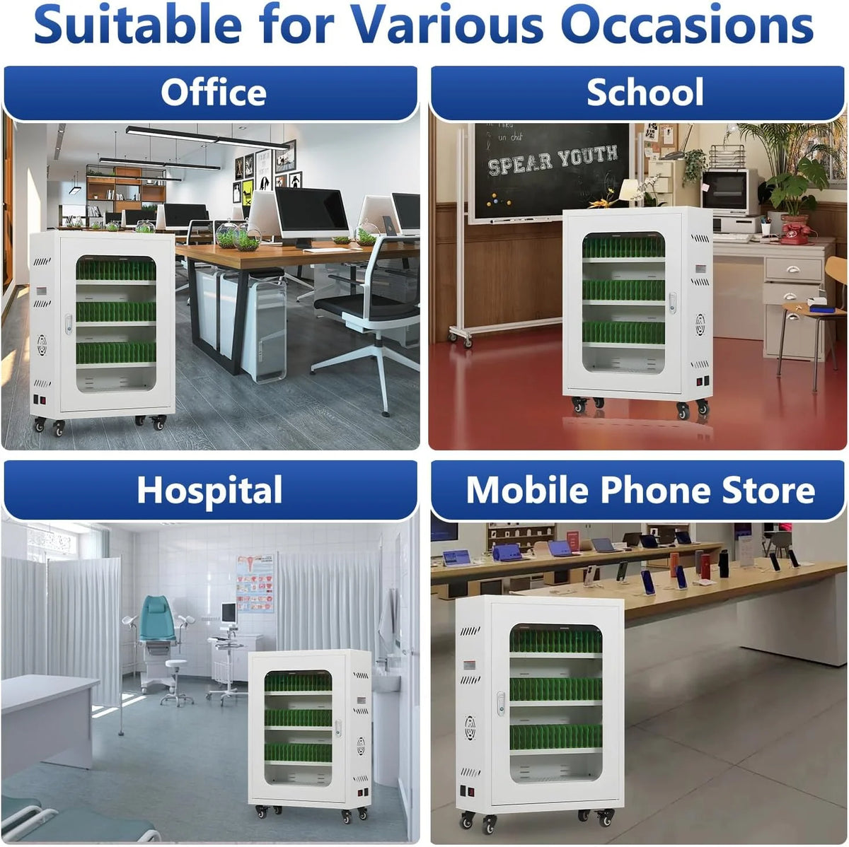 Mobile Charging Cabinet for Cell Phone. 50 Device Charging Station. USB Charging Cart Locker. with Wheels & Combination Lock. Secure Phone Storage Cabinet (50Slots)