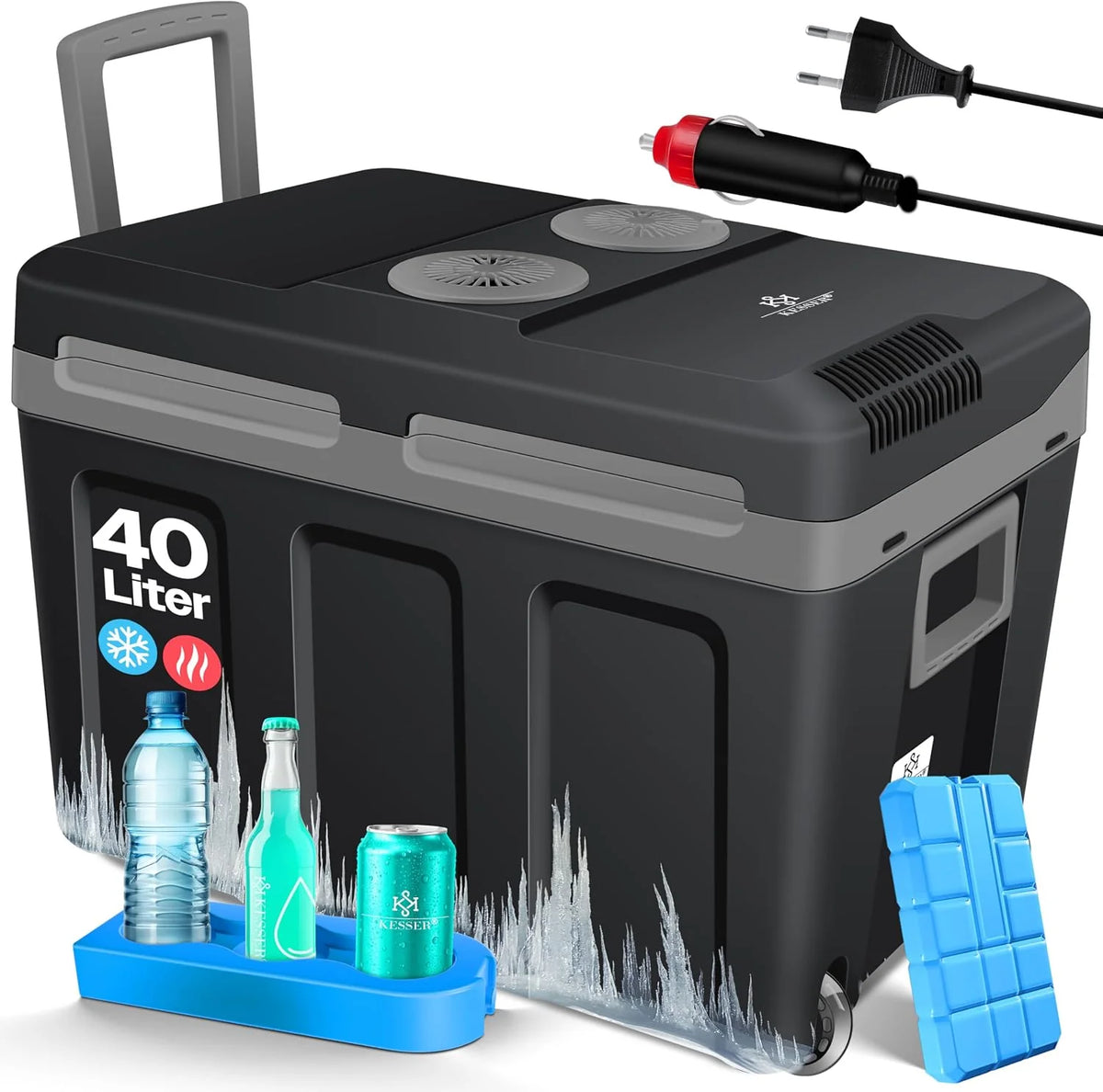 KESSER Nevera eléctrica portátil 40L con Ruedas | Calienta y enfría | Termoeléctrica | Mini Nevera | 12V y 230V | para Coche. Camping y Enchufe | Modo