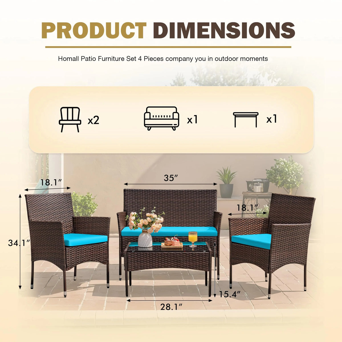 4-Piece Outdoor Patio Furniture Set. Rattan Wicker Chairs and Outdoor Seating Set