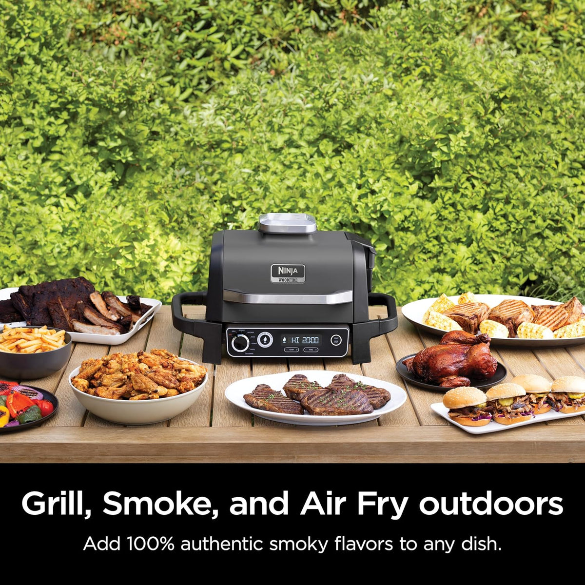 7-in-1 Multi-functional (Barbecue. Slow Roast. Bake. Air Fry. Dehydration. Grill. Smoking) | Portable and highly weather-resistant | Capable of cooking up to 6 steaks and 30 hot dogs | Includes wood pellet fuel