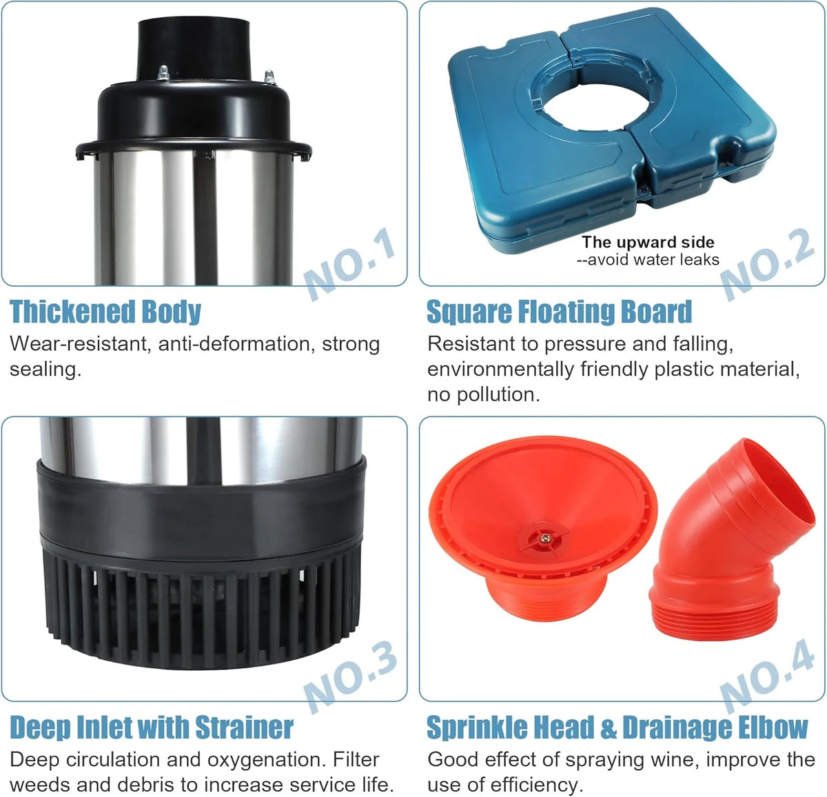 Pool fountain aerator. F2-2 type. 1 horsepower. 750 watts. 110 volts. stainless steel floating fountain. equipped with 100 feet power cord. suitable for fountain waterfalls pumps and hydraulic systems in small and large ponds and lakes.
