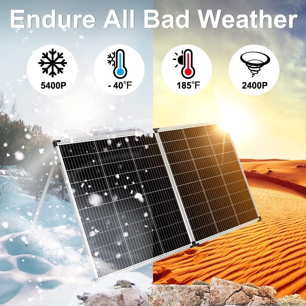 Foldable solar panel - 18-volt monocrystalline silicon type. portable foldable solar suitcase. equipped with a controller. used to charge 12-volt batteries (all lead-acid types: ventilated AGM gel): suitable for RV camping. sailing (200 watts)