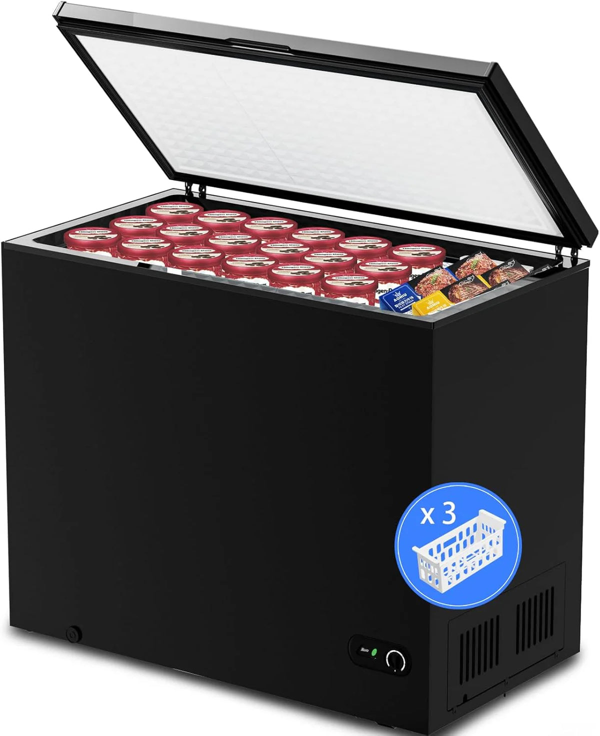 3.5 Cubic Feet Chest Freezer with 2 Removable Baskets Free Standing Top Open Door Compact Freezer with Adjustable Temperature for Home/Kitchen/Office/Bar (3.5 Cubic Feet. White)