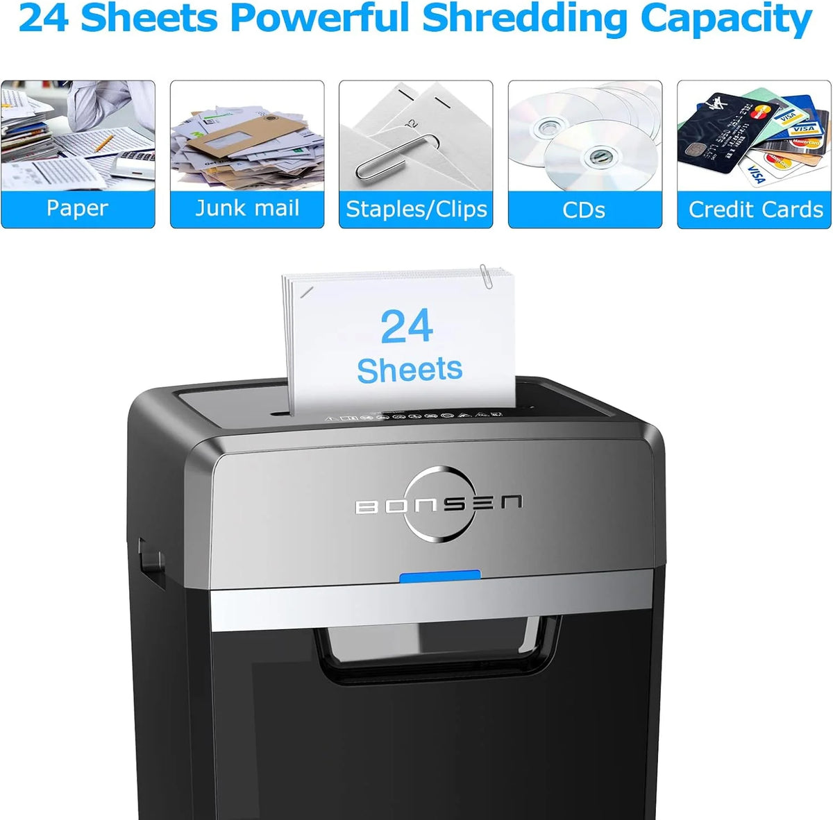 Heavy Duty Paper Shredder. 24-Sheet Cross-Cut Shredder. 40-Min Continuous Running Time. Commercial Grade Shredder for Office. 9-Gallon Big Basket. 55dB Super Quiet. P-4 High Security (S3105)