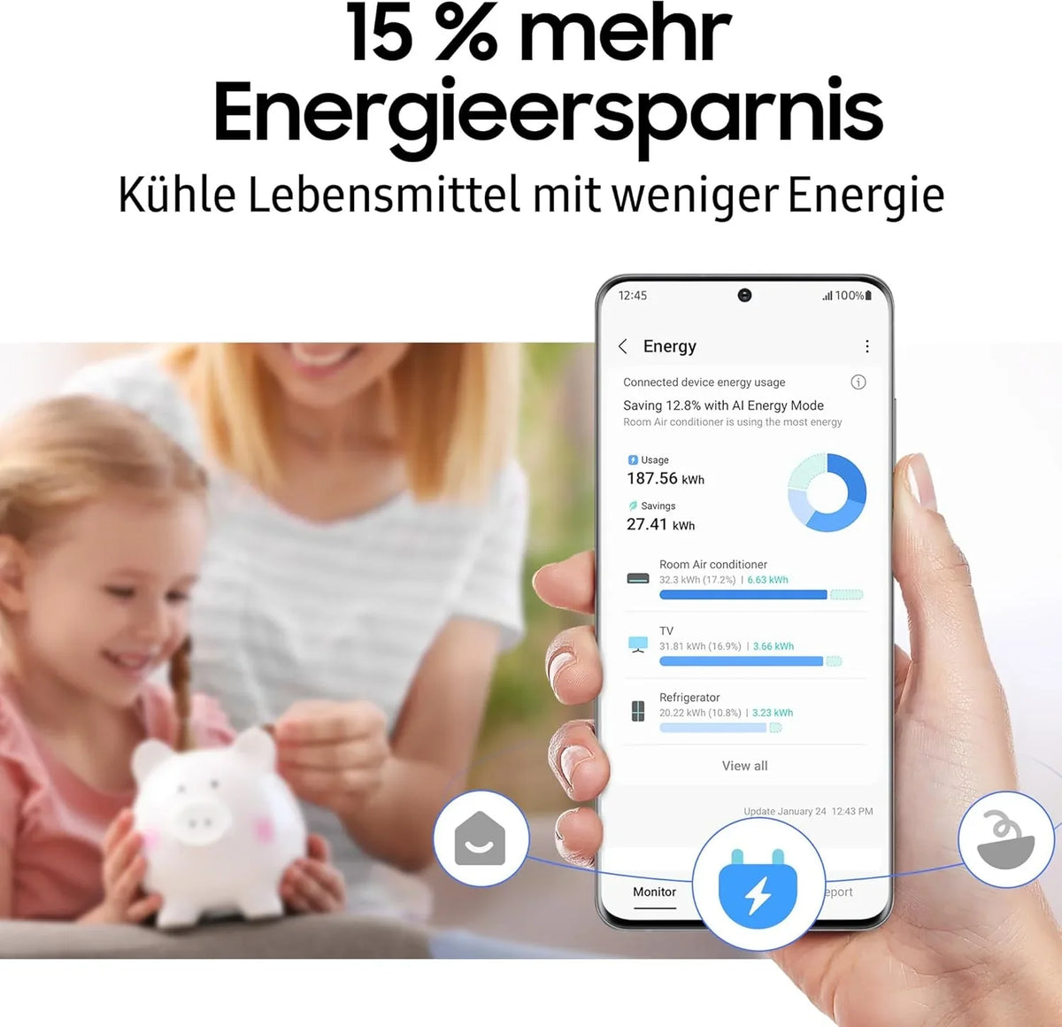 Samsung RB38C7AGWS9/EF Kühl-Gefrierkombination. 203 cm. 387 l. AI-Kühlschrank mit Gefrierfach. SmartThings AI Energy Mode. Cool Select+. Twin Cooling