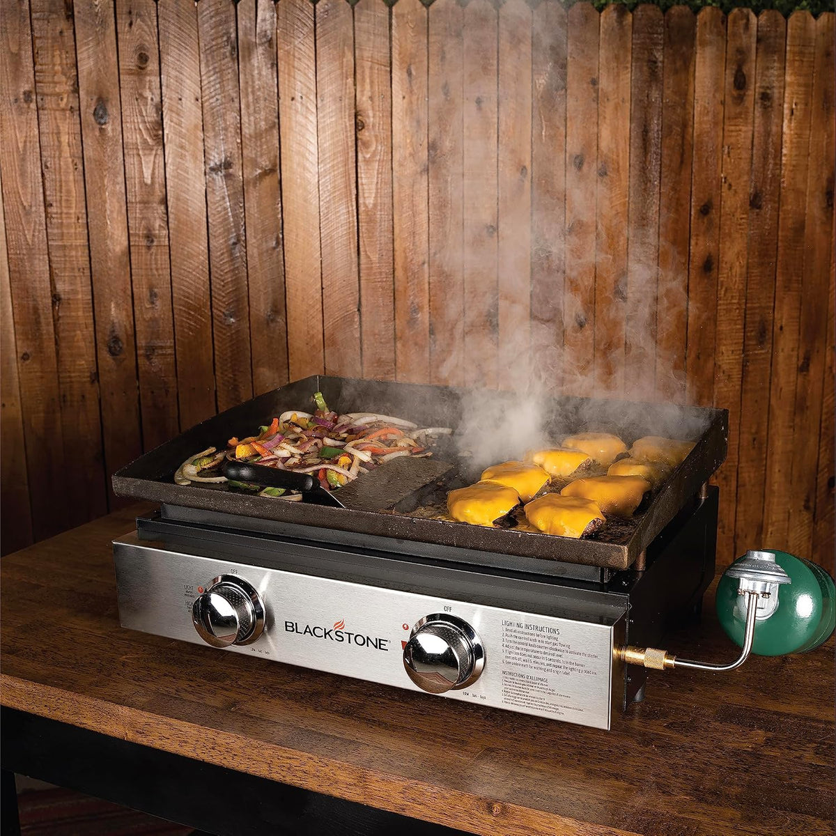 1813 Original 22 Tabletop Griddle with Hood and Stainless Steel Front Plate. Powder Coated Steel. Black