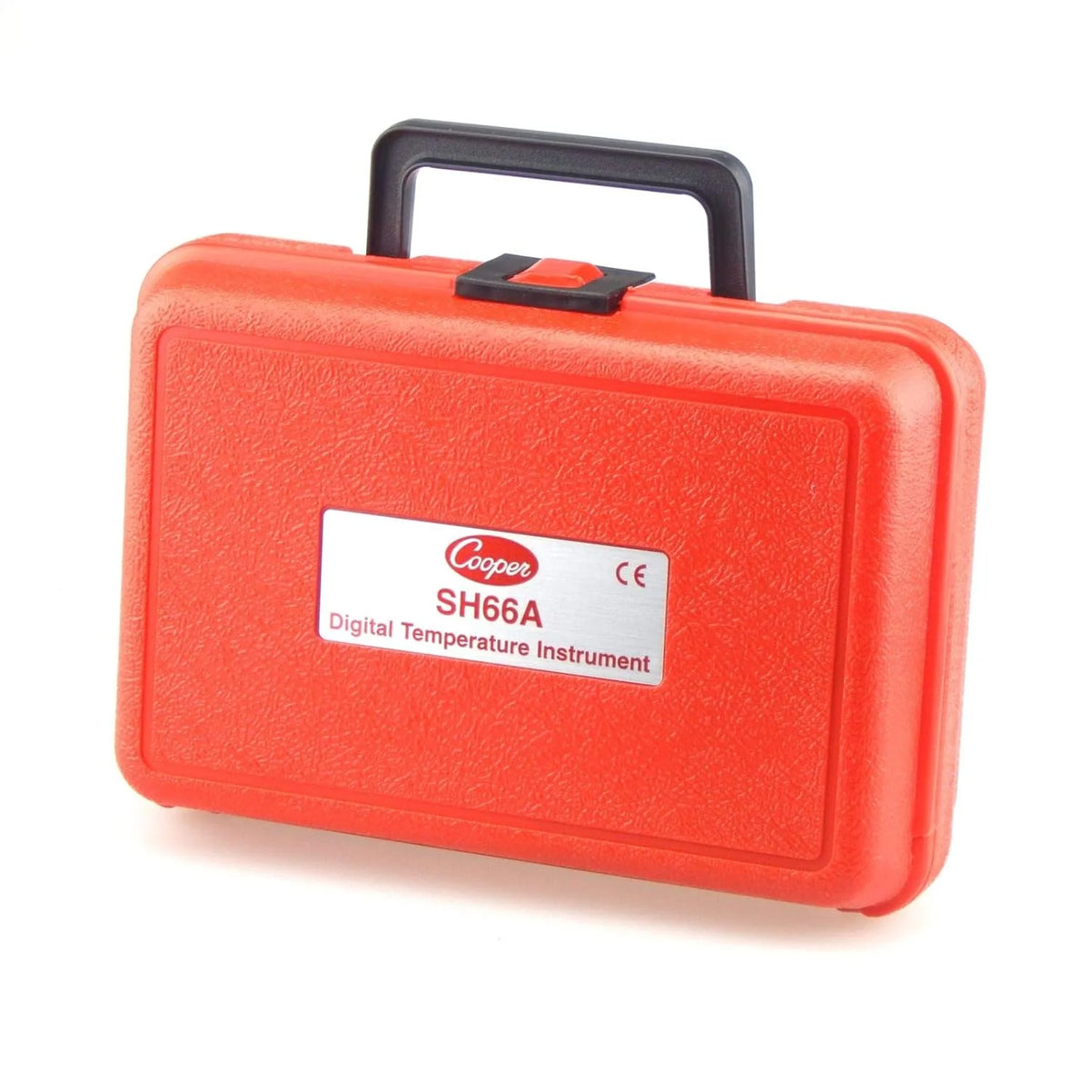 A thermoresistance thermometer with a liquid crystal display. in a red color. with a temperature range of -40°F to 300°F.