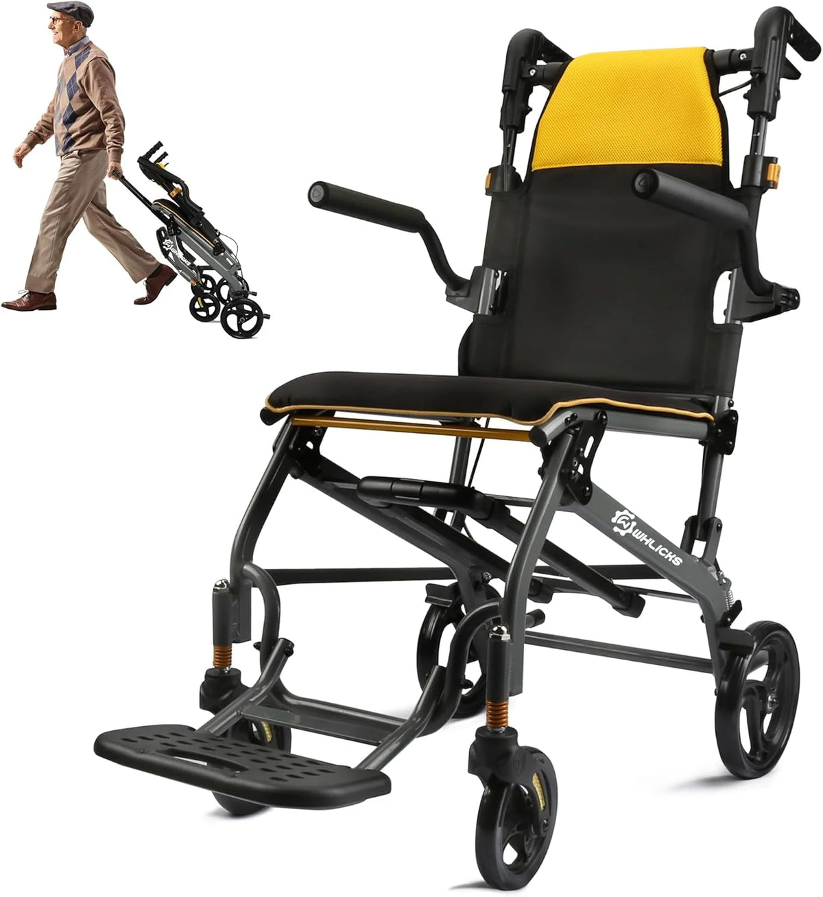 Wheelchairs for Adults Transport Chair Lightweight Foldable with Telescopic Handle. 19.4lbs Portable Folding Travel Wheel Chairs for Seniors
