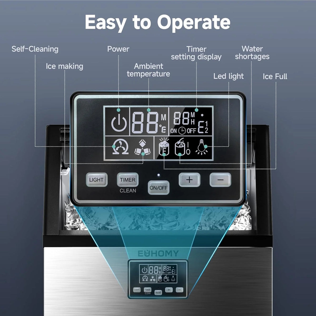 Commercial Ice Maker Machine. 100lbs/24H Stainless Steel Under Counter ice Machine with 33lbs Ice Storage Capacity. Freestanding Ice Maker.