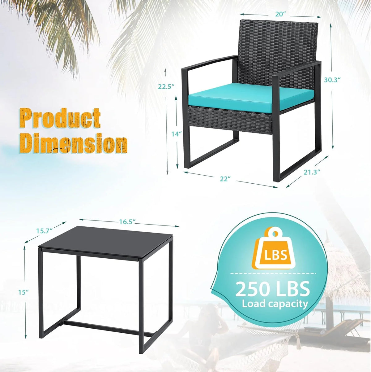 3 Pieces Patio Set Outdoor Wicker Furniture Sets Modern Rattan Chair Conversation Sets with Coffee Table for Yard and Bistro (Black)