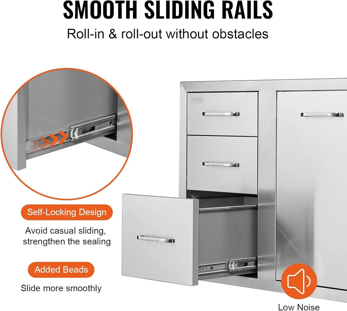 Pull Out Trash Drawer 13.4W x 25.7H x 19.6D Lower Sliding Rails Stainless Steel Roll Out Trash Bin Pull Out Tray Outdoor Kitchen Trash Drawer with Handle for BBQ Island Grill Station
