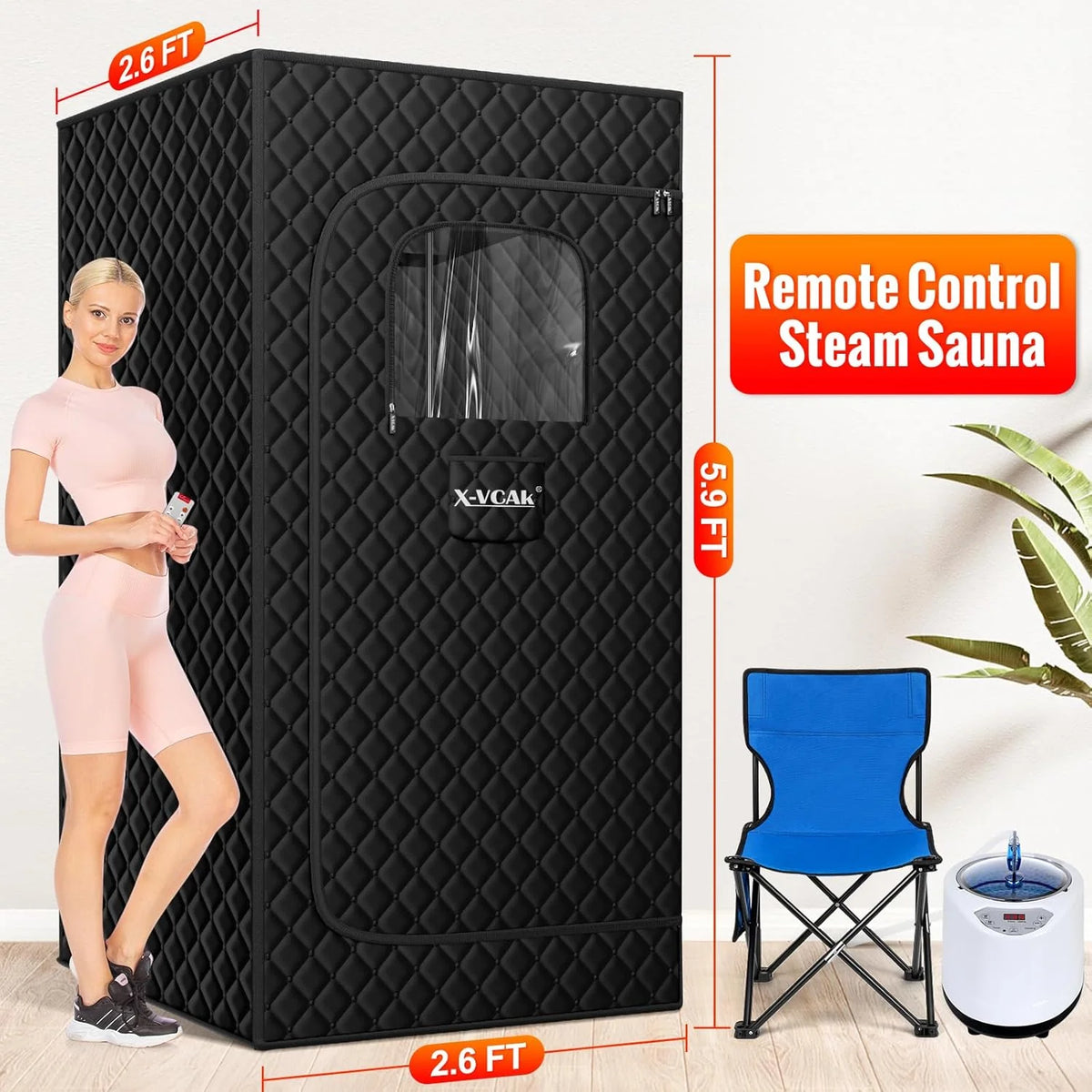 Upgraded Sauna Box for Relaxation. Detoxification. Portable Steam Sauna for Home with Steamer. 9 Levels. 2.6' x 2.6' x 5.9'