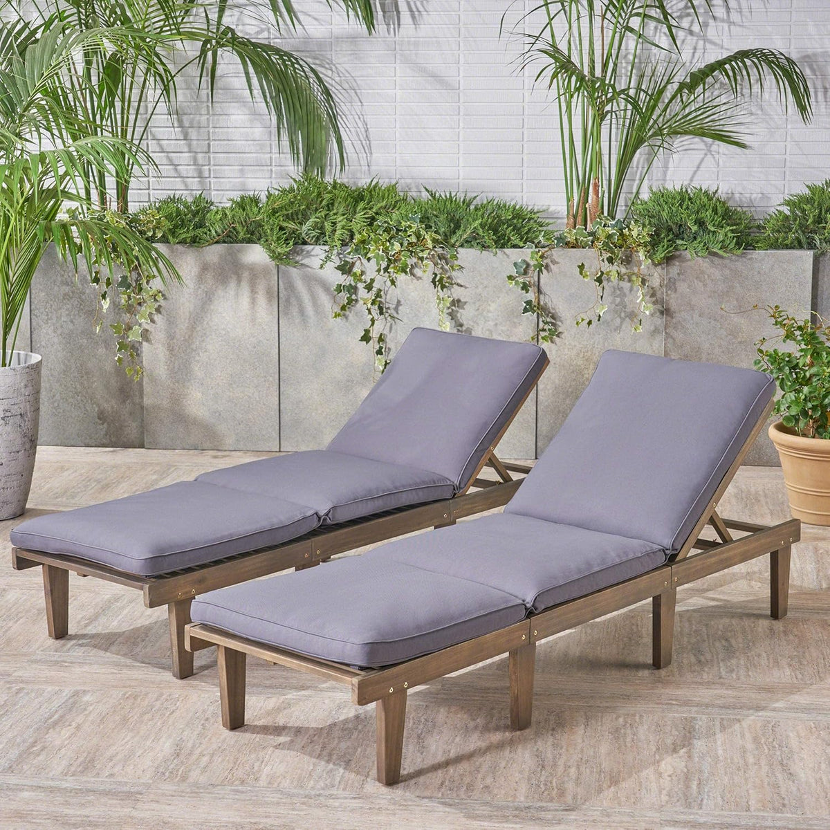 Outdoor rosewood recliner (set of two). gray surface / dark gray seat cushion