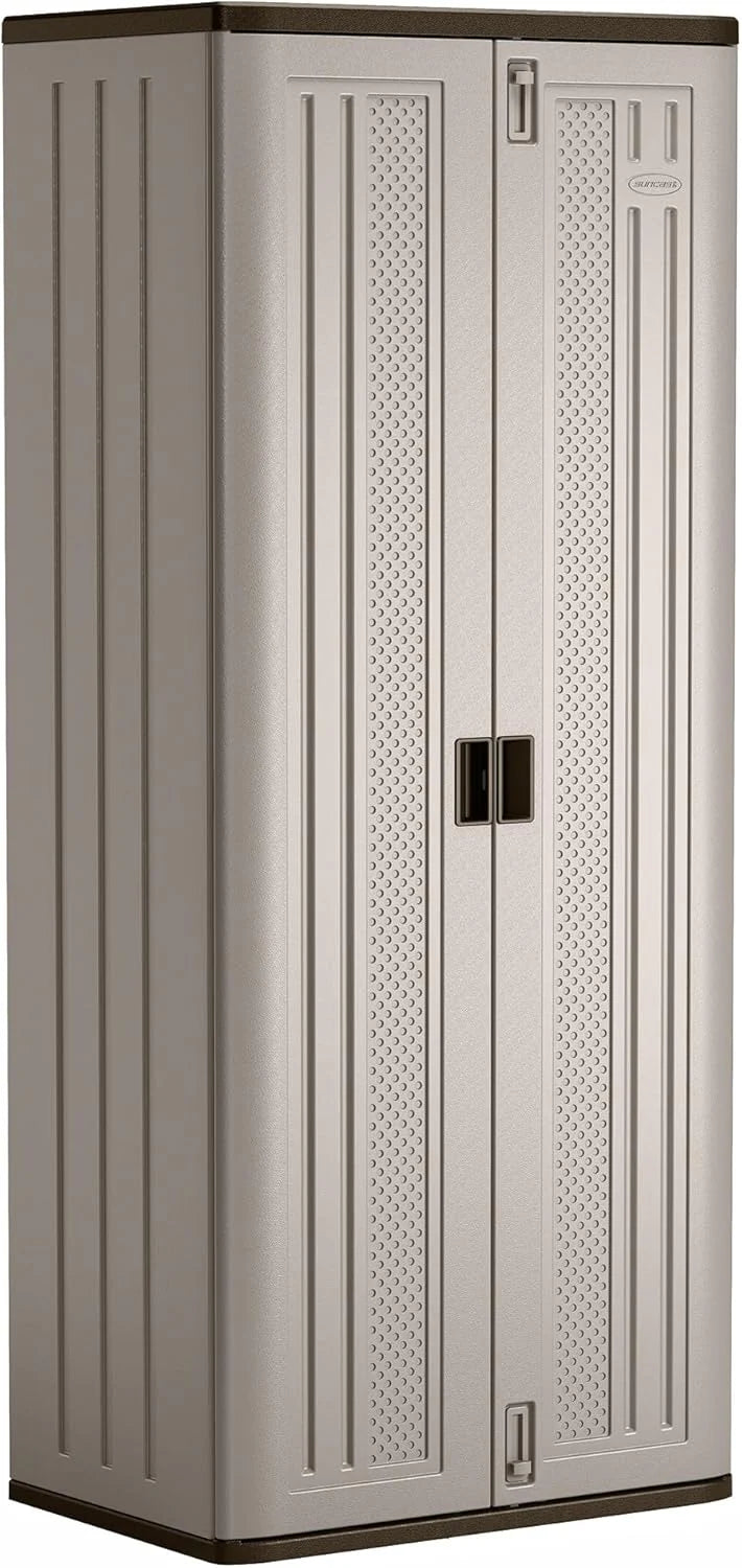 72-Inch Platinum Resin Storage Cabinet with Durable Double-Wall Construction. and Metal-Reinforced Shelves for Basement. Utility Room and Garage Storage. Platinum. Made in the USA