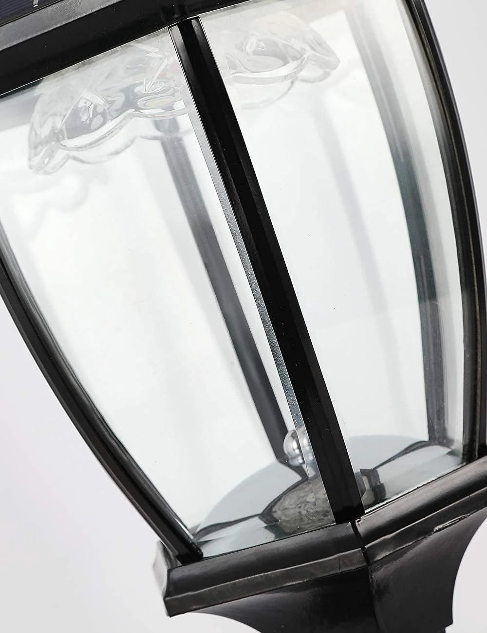 2-Heads Outdoor Solar Lamp Post Lights with Dusk to Dawn Sensor. Classic Exterior Solar Pole Lights with Waterproof. Black Street Lights with Clear Glass for Garden. Patio. Pathway. Driveway