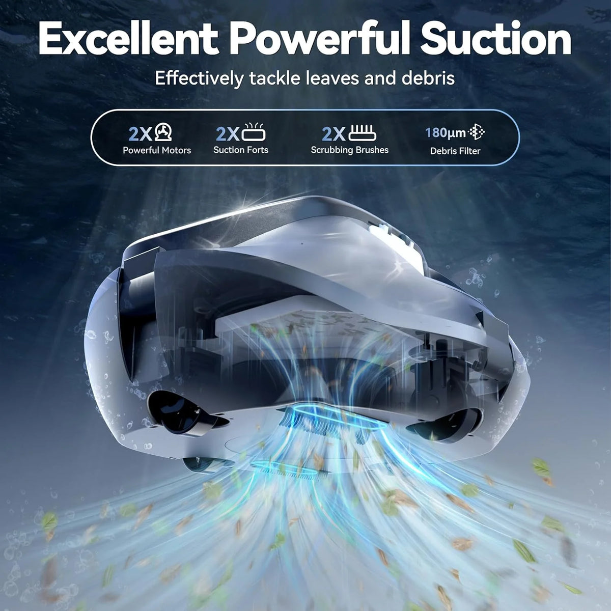 X1 Robotic Pool Vacuum. Cordless Pool Cleaner with 120 Mins Runtime. Auto-Parking. 2.5h Fast Charging. Ideal for Above Ground Pool and Flat-Bottom Inground Pools up to 850 sq.ft
