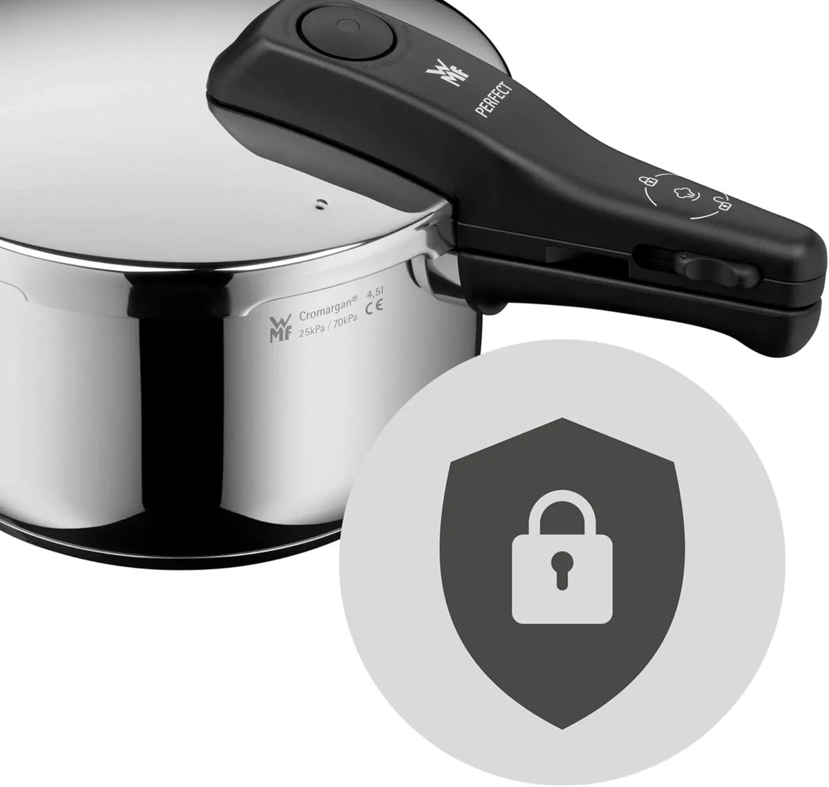 WMF Perfect One Pot Schnellkochtopf Induktion Set 2-teilig. Dampfkochtopf 4.5l. 3l. großes Kochsignal. 2 Kochstufen. abnehmbarer Deckelgriff. für alle