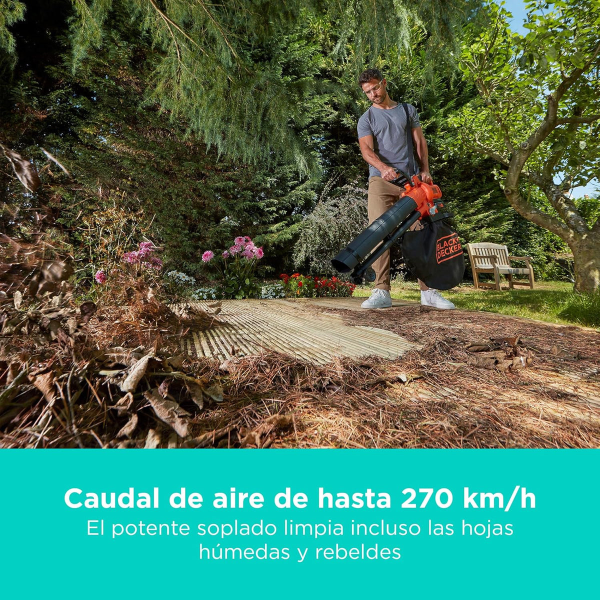 BLACK+DECKER Sopladora. aspiradora y trituradora de Hojas sin Cable de 36v. con Bolsa de recolección de 45L y batería de Litio de 2.5Ah. BCBLV3625L1-