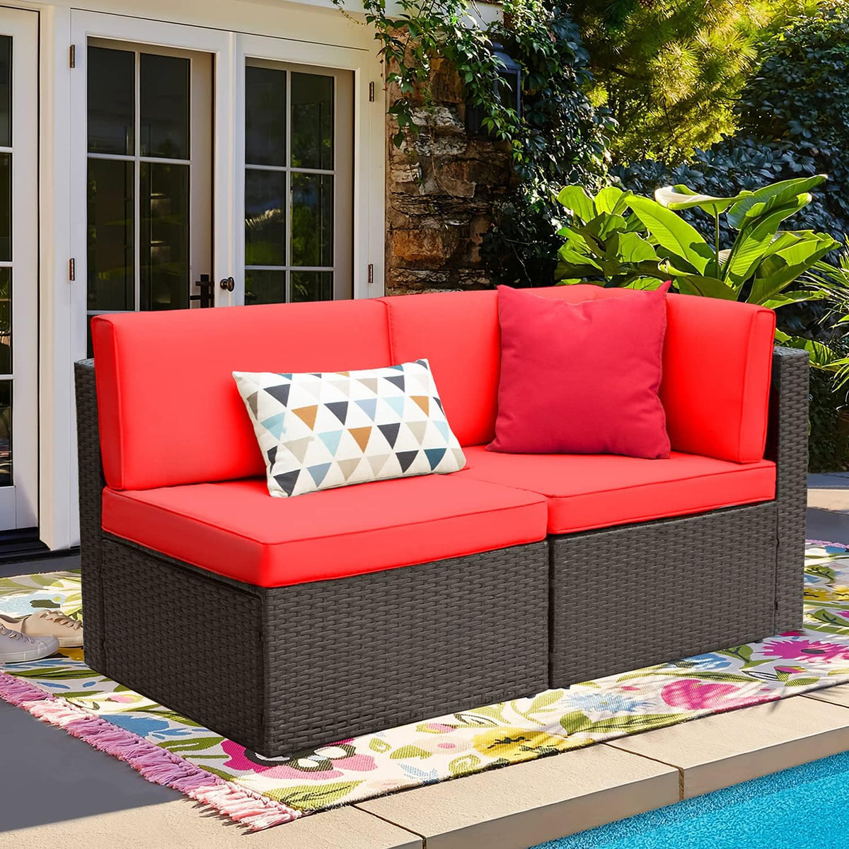 5-Piece All-Weather Patio Furniture Set with Cushions. Outdoor Wicker Conversation Sofa Set for Garden. Deck & Backyard