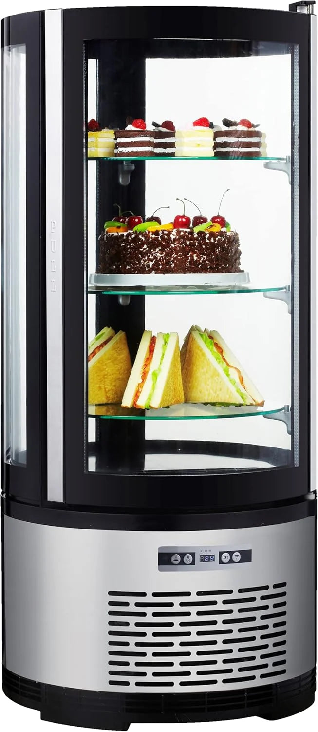 METRO Professional Kuchen-Vitrine GRV1100. Gastro. Edelstahl/Glas. 100 L. Umluftkühlung. 490W. Temperaturanzeige. automatisches Abtauen. rund. silber.