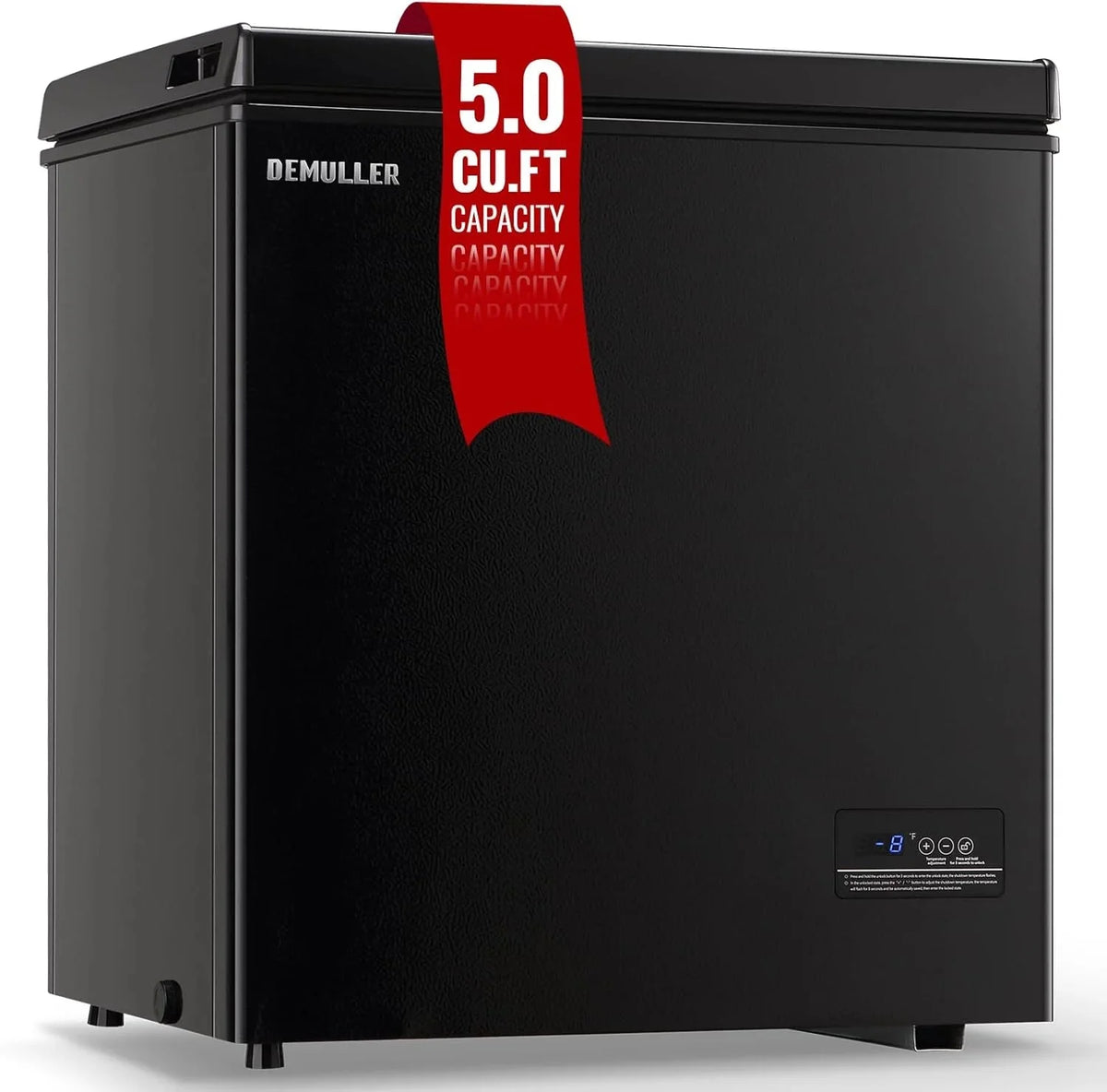 5.0 Cu. Ft. Chest Freezer with 2 Removable Stainless Steel Baskets. Electronic Control. 41°F to -15°F. Black