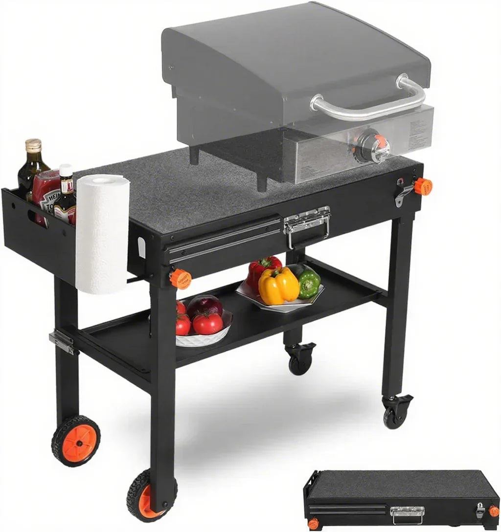 Portable Outdoor Grill Table. Folding Grill Cart Solid and Sturdy. Griddle Stand Large Space. Blackstone Table with Paper Towel Holder. Grill Stand