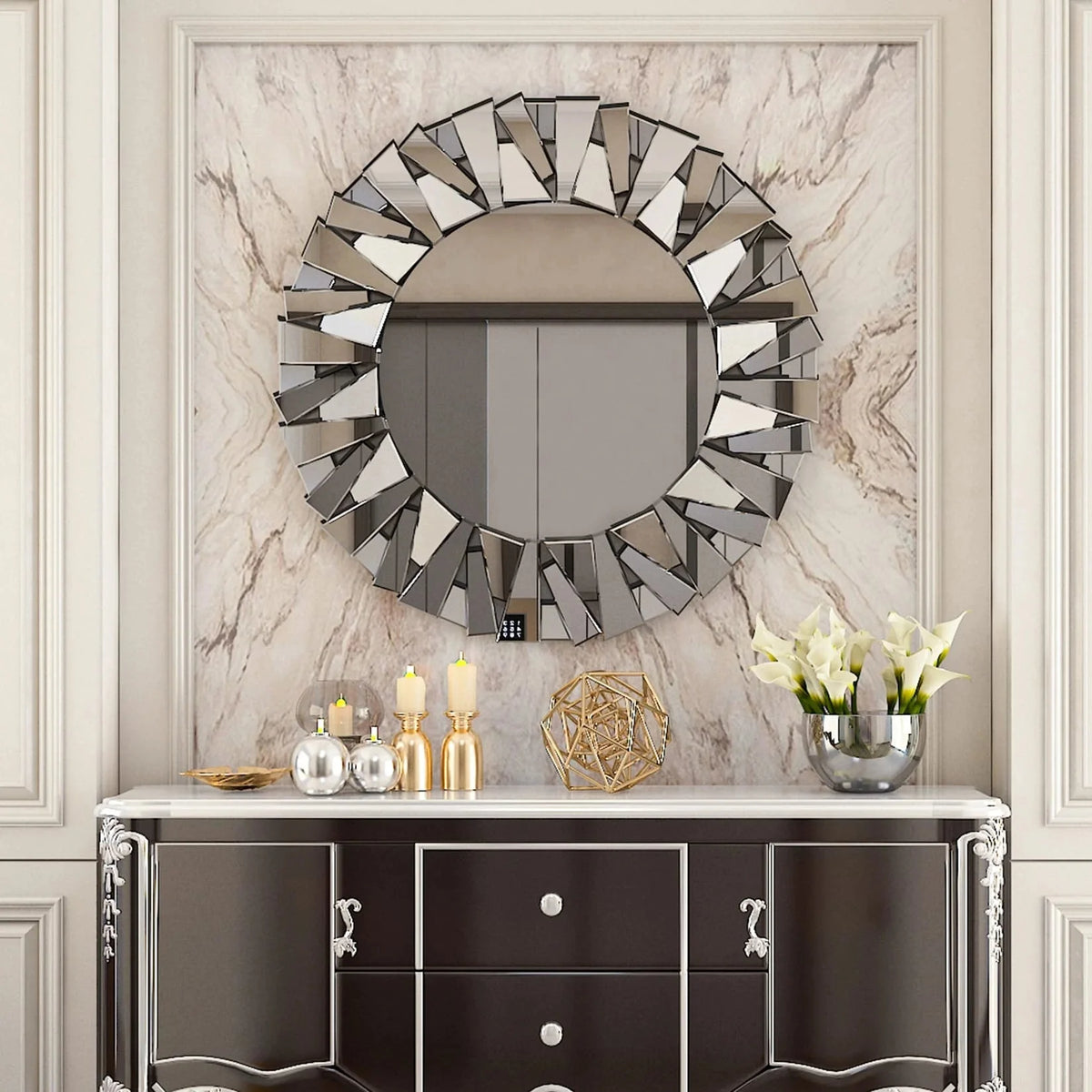32 Inch Round Decorative Wall Mirror. Glass Accent Mirror for Home Decor