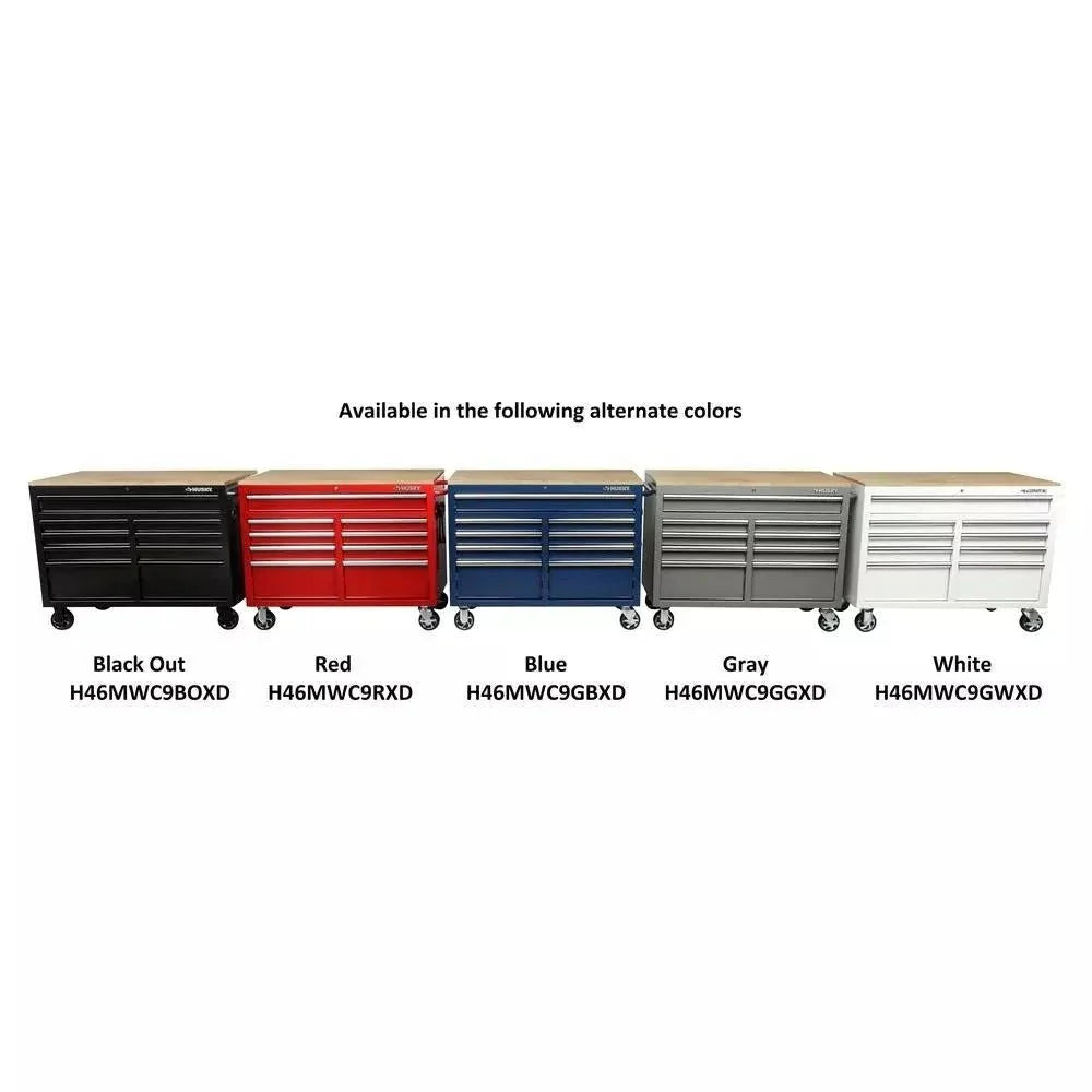 46-Inch W x 24-Inch D 9-Drawer Deep Tool Chest Mobile Workbench. Gloss Black