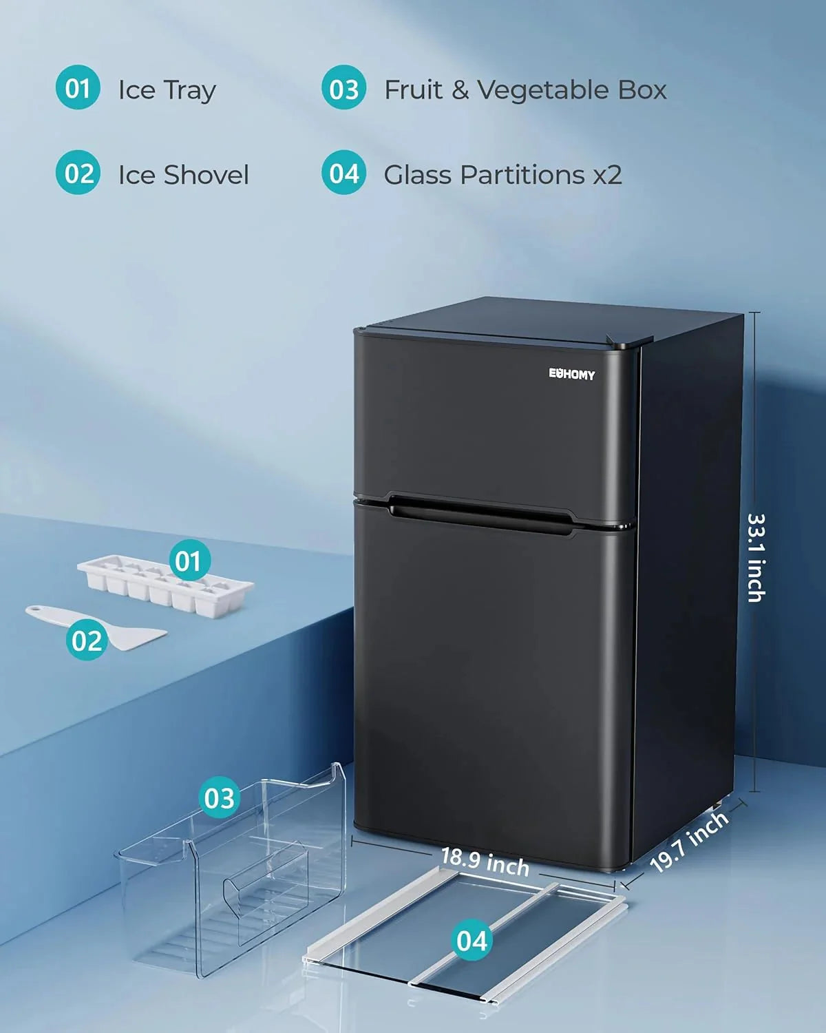 3.2 Cu. Ft. 2-Door Mini Fridge with Freezer. Compact Refrigerator. Silver