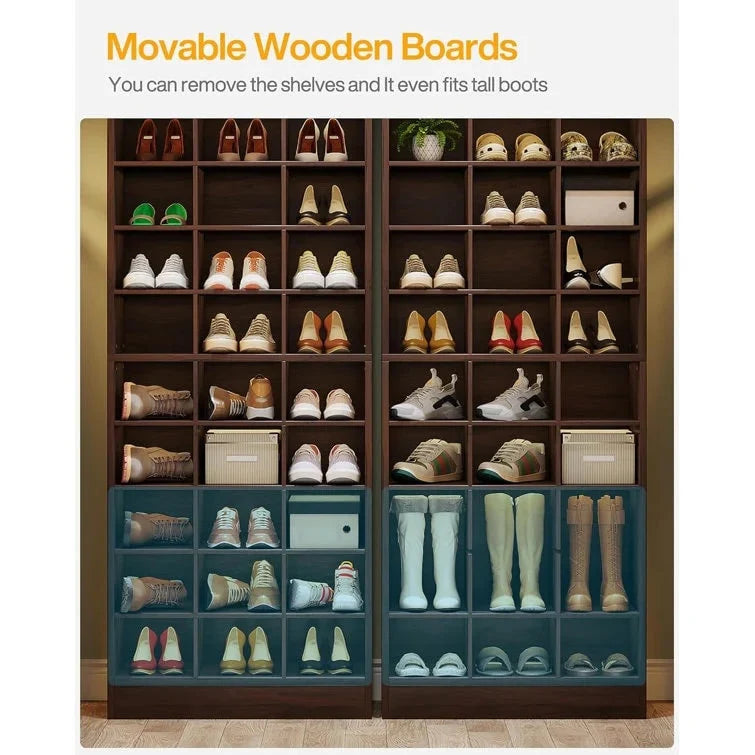 10-Tier Tall Shoe Cabinet. 30-Pair White Wood Shoe Storage Rack for Entryway and Closet