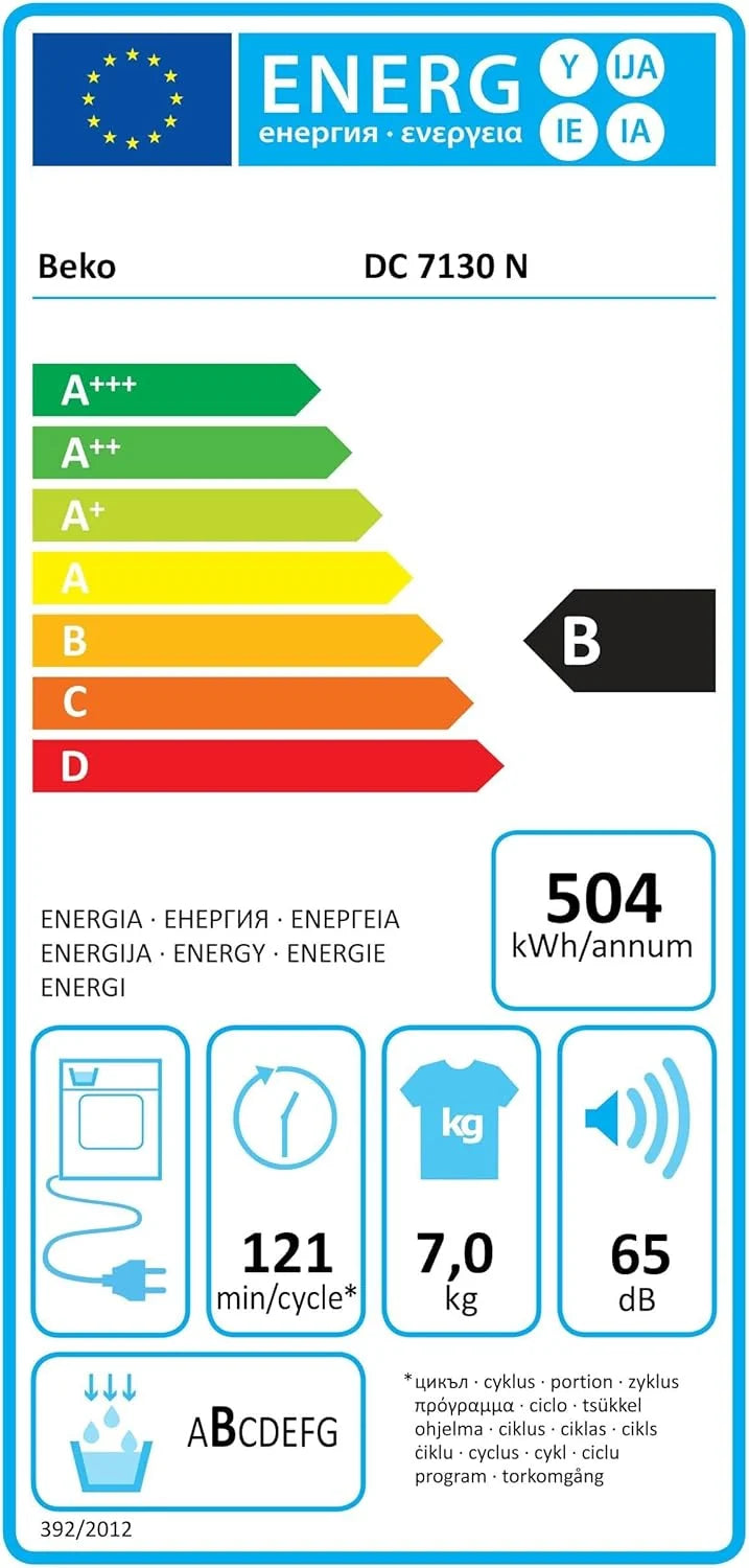 Beko DC 7130 N b100 Kondenstrockner. 7 kg. Elektronische Feuchtemessung. Automatischer Knitterschutz. AquaWave-Schontrommel. 15 Programme. Express