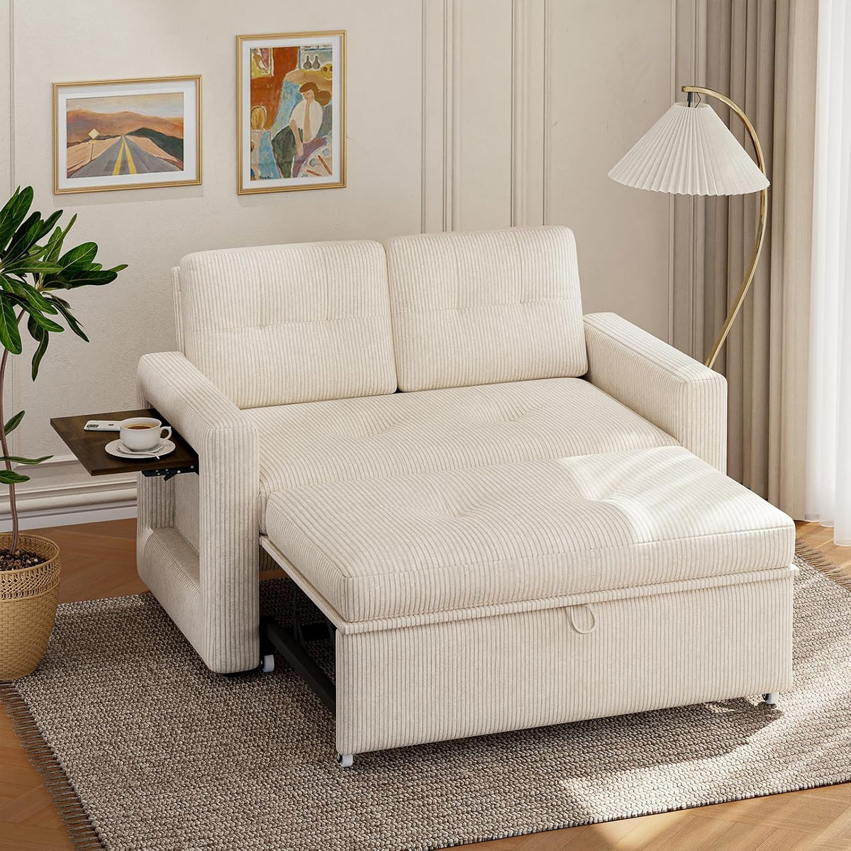YOUDENOVA Sofá Cama 3 en 1. Sillón Cama multifunción. Sofá reclinable con Respaldo Regulable en 5 Posiciones. Sofá Cama para 2 Personas con Mesa y