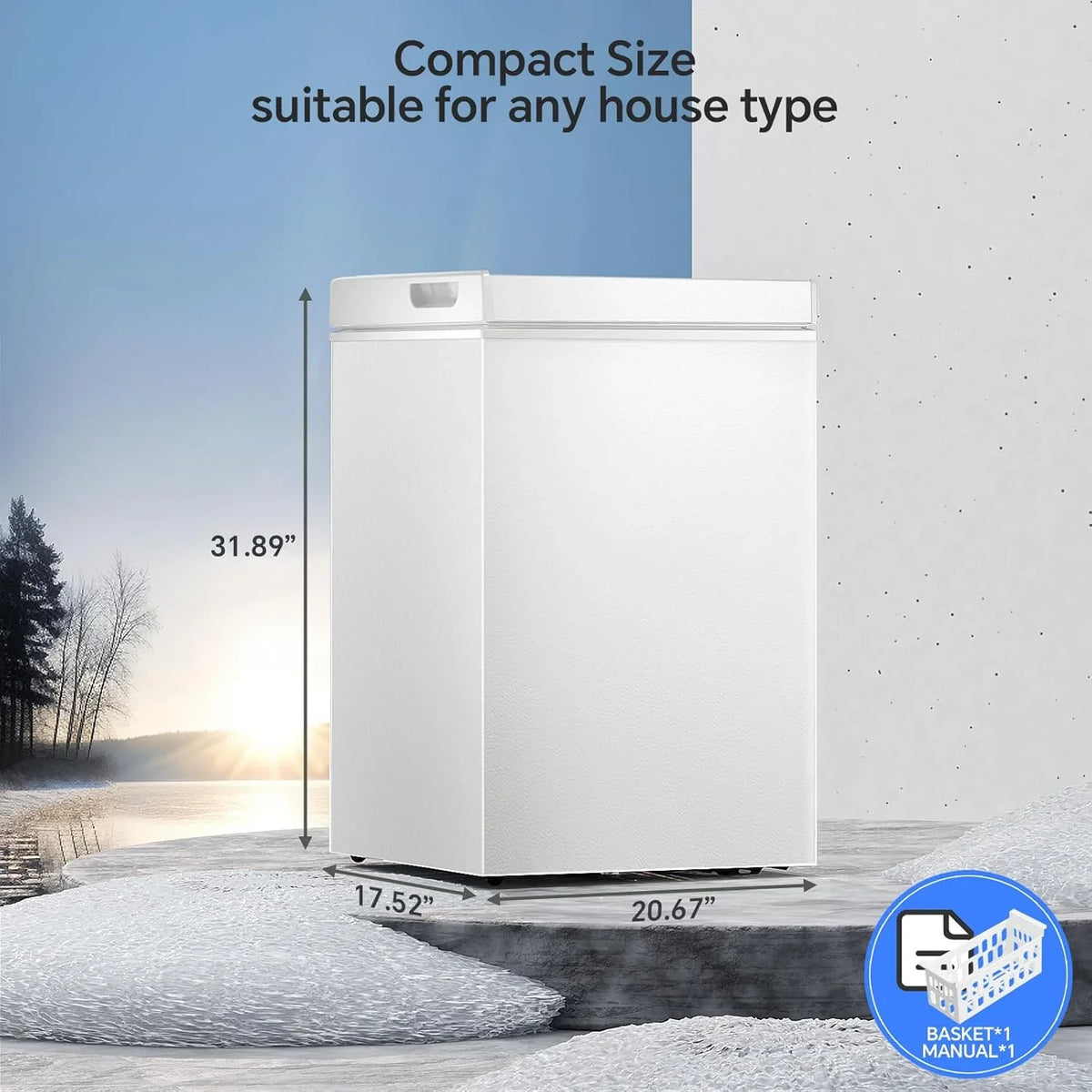 3.5 Cubic Feet Chest Freezer with 2 Removable Baskets Free Standing Top Open Door Compact Freezer with Adjustable Temperature for Home/Kitchen/Office/Bar (3.5 Cubic Feet. White)