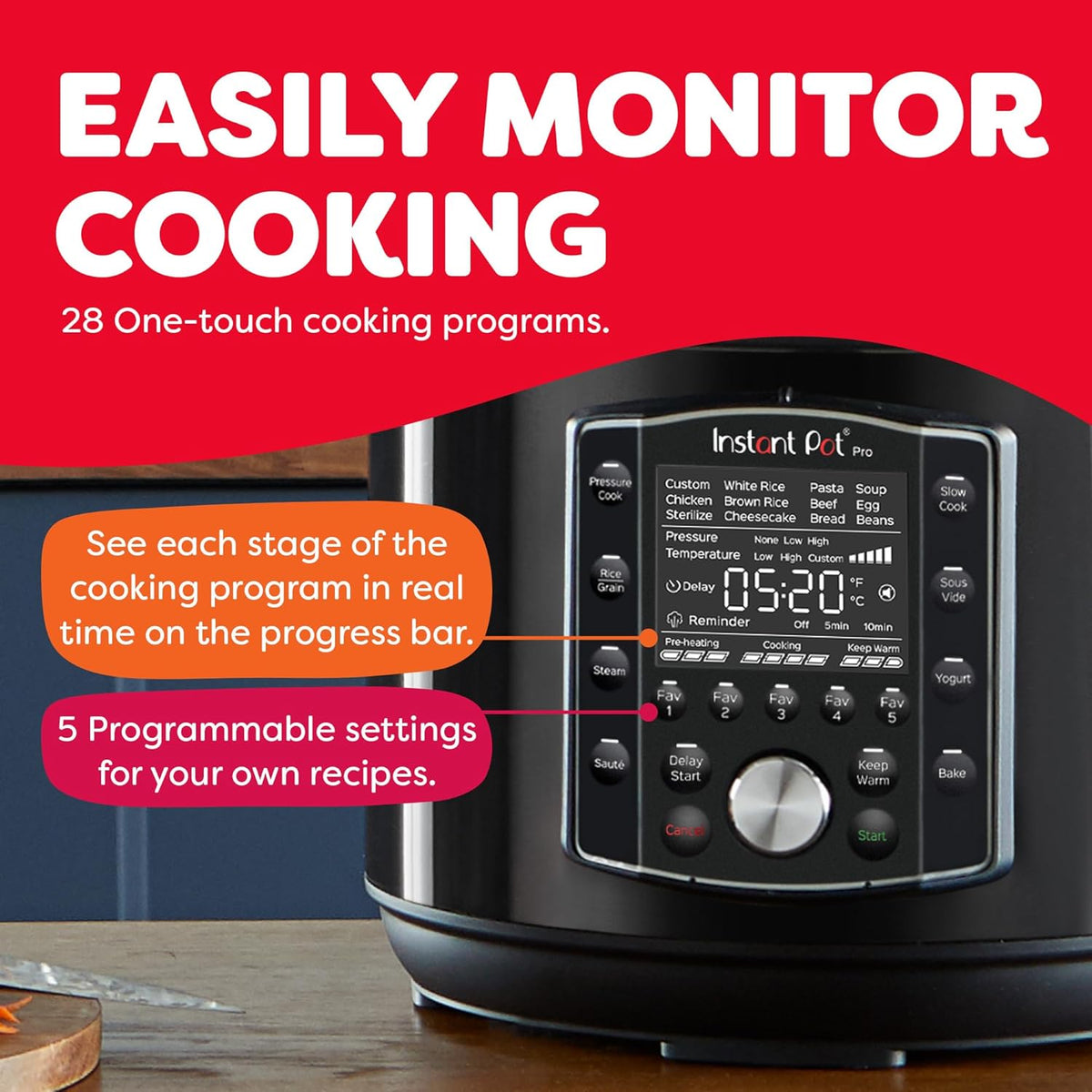10-in-1 Pressure Cooker. Slow Cooker. Rice/Grain Cooker. Steamer. Sauté. Sous Vide. Yogurt Maker. Sterilizer. and Warmer. Includes App With Over 800 Recipes. Black
