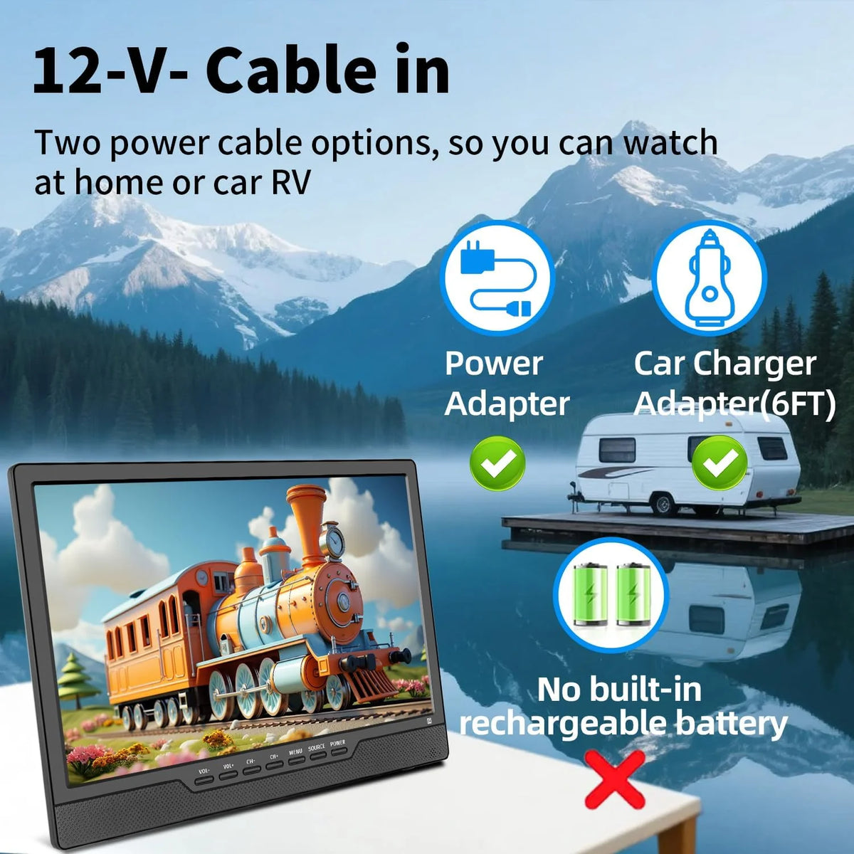 KCR Televisión. TV de 12 V con sintonizador digital DVB-T2. HDMI. USB. control remoto. portátil para dormitorio. cocina. caravana. 14 pulgadas. color