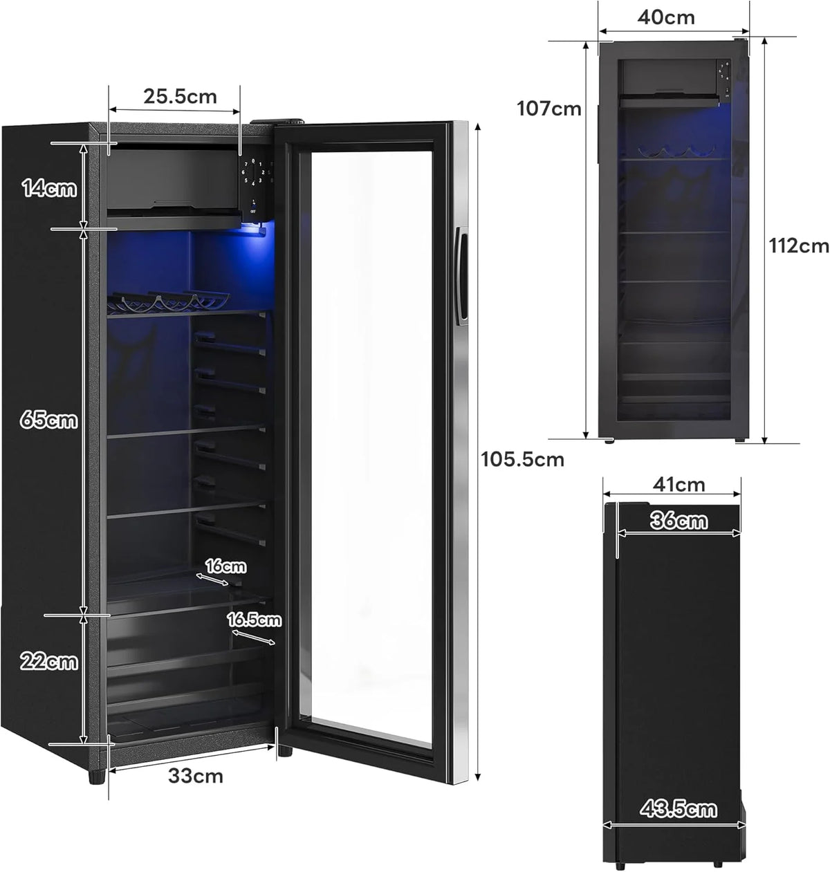Merax Kühlschrank 128L. Freistehend Getränkekühler mit 120L-Kühlschrank + 8L-Gefrierschrank. mit LED-Innenbeleuchtung und Verstellbare Einlegeböden.