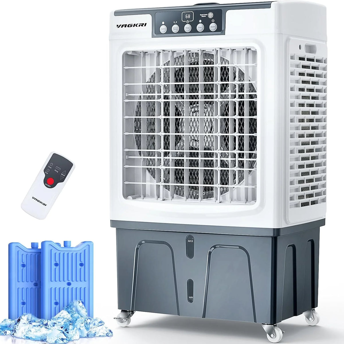 Evaporative Cooler. Air Cooler. 120°Oscillation Swamp Cooler with Remote Control. 24H Timer. 3 Wind Speeds for Outdoor Indoor Use.8 Gallon