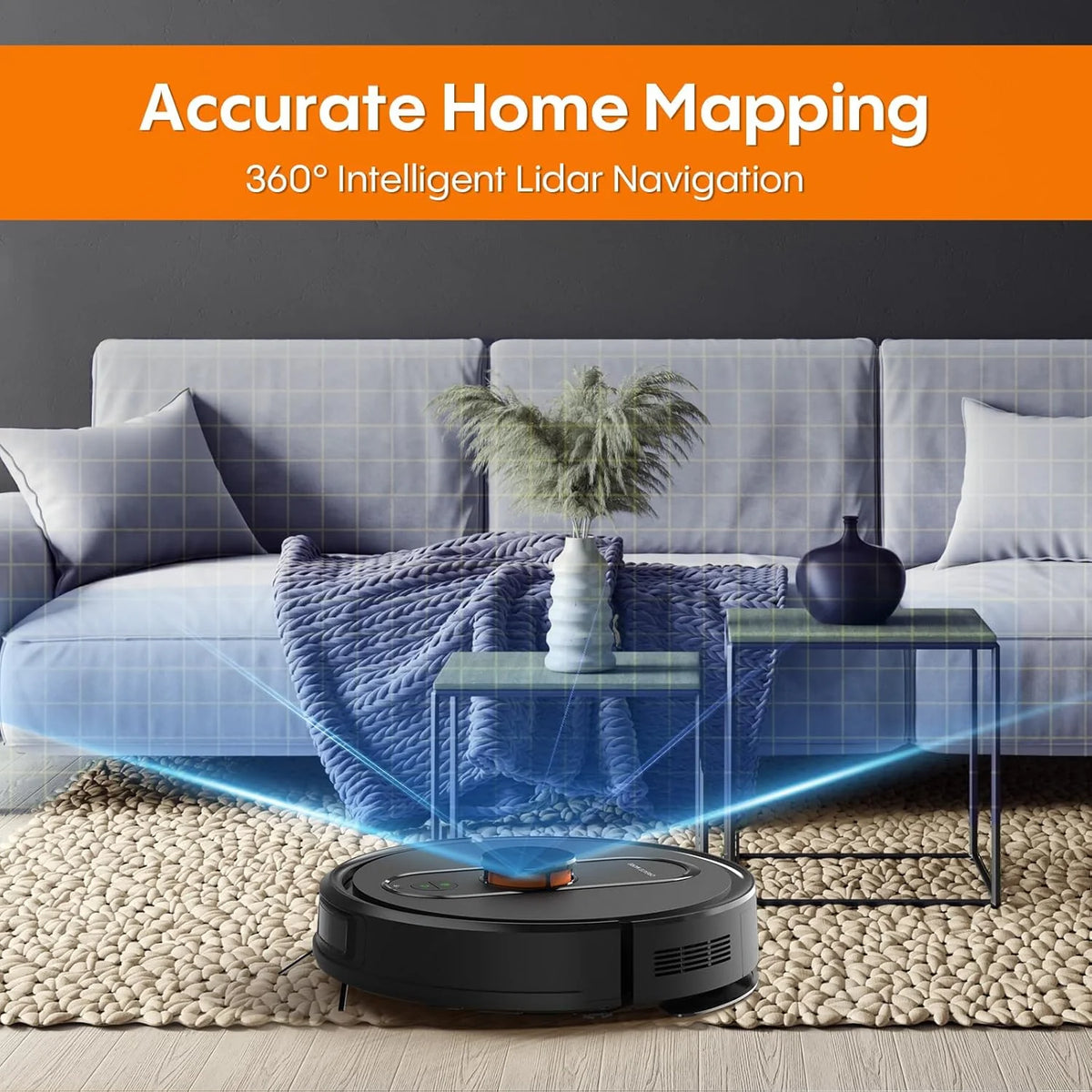 Robot Vacuum and Mop with Self-Emptying. 5000Pa Robotic Vacuum with LiDAR Navigation. Mapping. 60-Day Hands-Free Cleaning. No-Go Zones.Wi-Fi/App/Alexa Control. Ideal for Pet. Hard Floors. Carpet