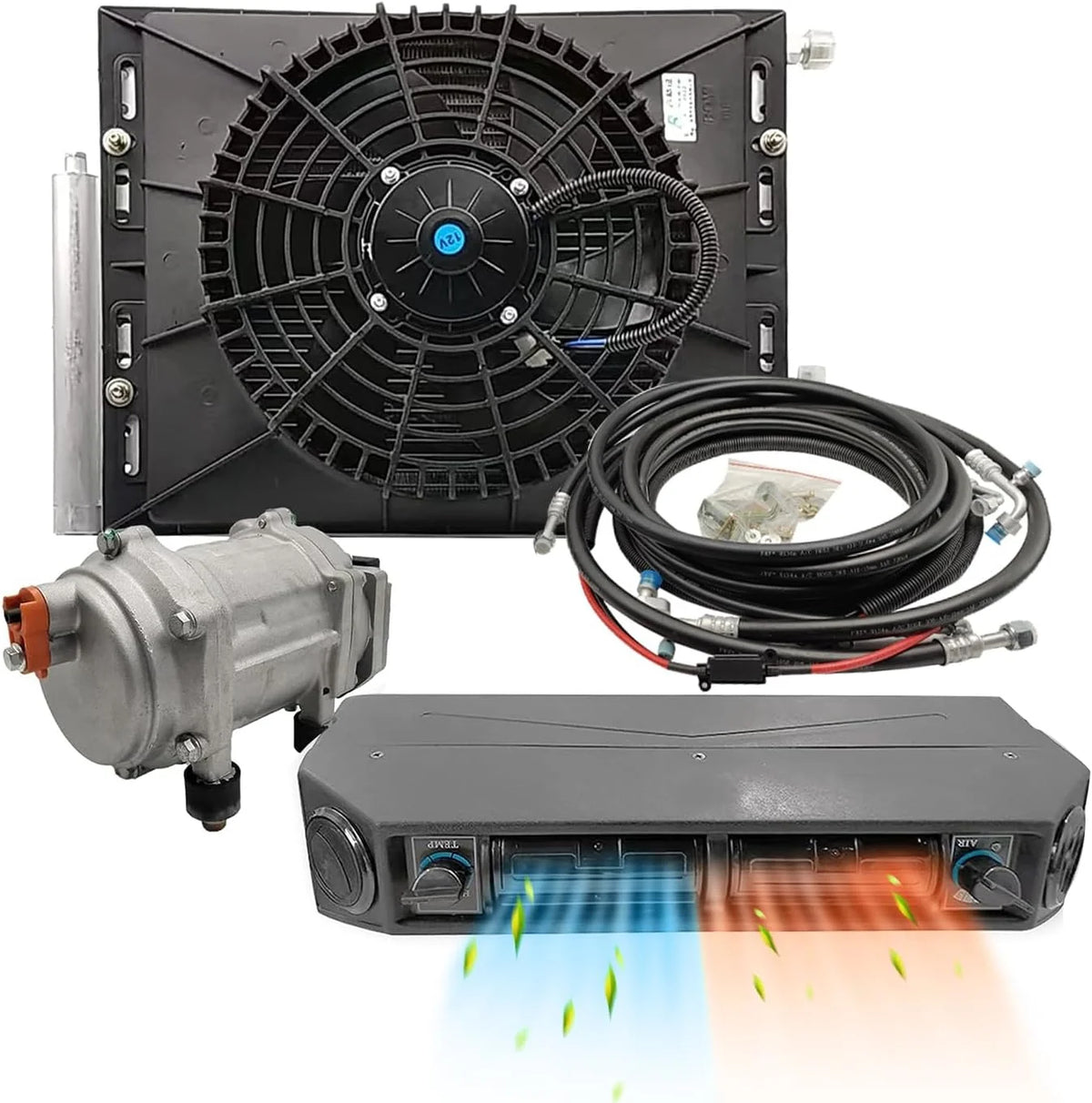 Elektrische Klimaanlage 12 V Unter-Armaturenbrett-Klimatisierungs-Kit 12 Volt Universal-Auto-Klimaanlage Geeignet für Van. Auto. Wohnmobil. LKW. Boot.