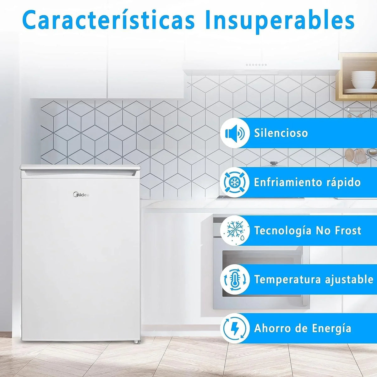 Midea Nevera pequeña 113L con Congelador - Mini frigorífico pequeño para la Habitación/Caravana/Camping - Mini Bar Bajo Consumo - Frigorifico Bajo
