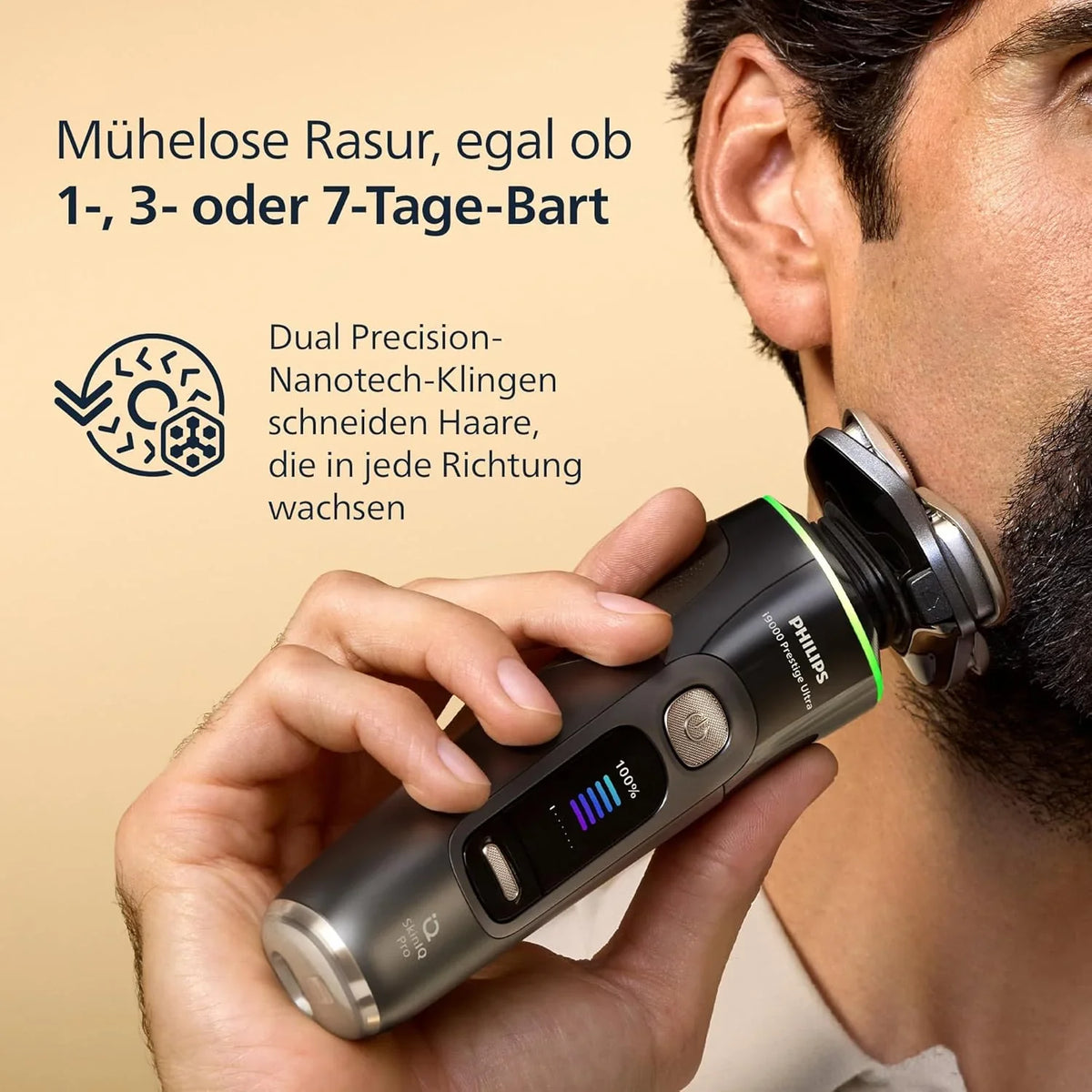 Rasierer i9000 Prestige Ultra. Nass- und Trockenrasierer für Herren. adriatic. Druck- und Bewegungssensor. 5+1 Bartstyler. Reinigungsstation. UV-
