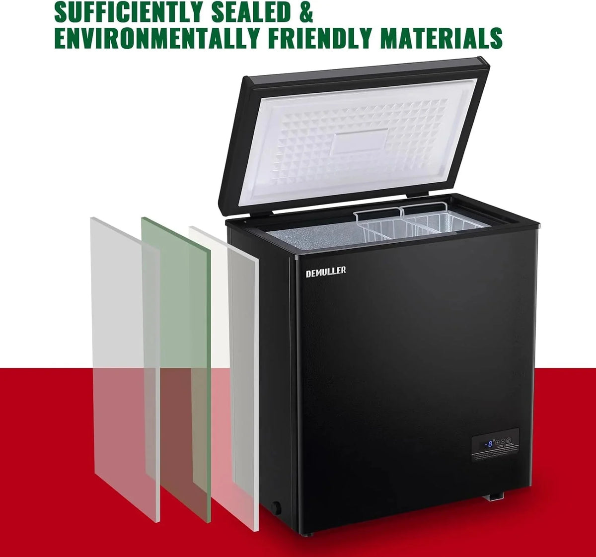 5.0 Cu. Ft. Chest Freezer with 2 Removable Stainless Steel Baskets. Electronic Control. 41°F to -15°F. Black