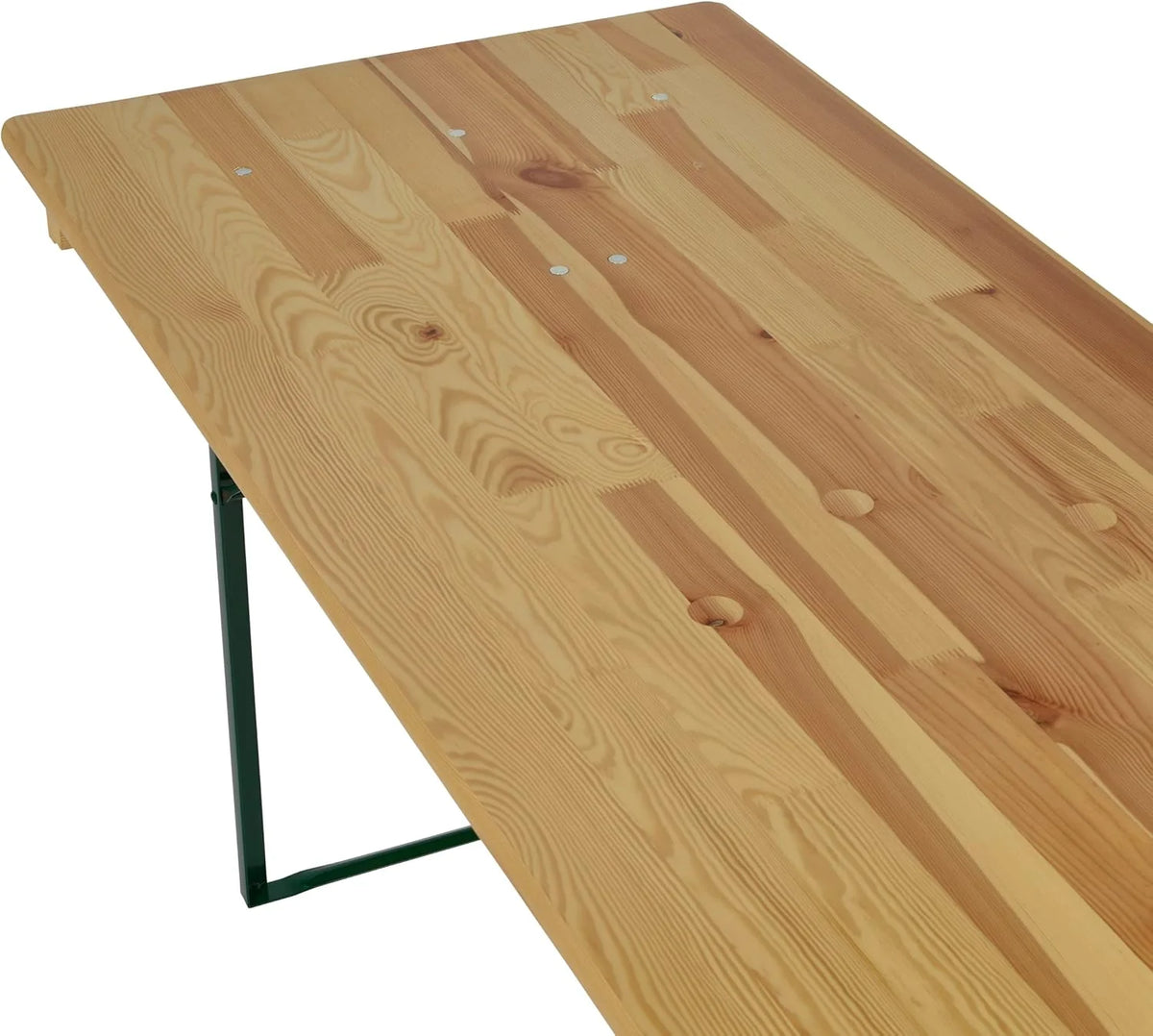 METRO Professional Bierzeltgarnitur. 3-TLG. Gartenmöbel Set. 1 Bier-Tisch 220 x 70 cm. 2 Bierbänke 220 x 25 cm. Klappbar. Naturbraun/Grün