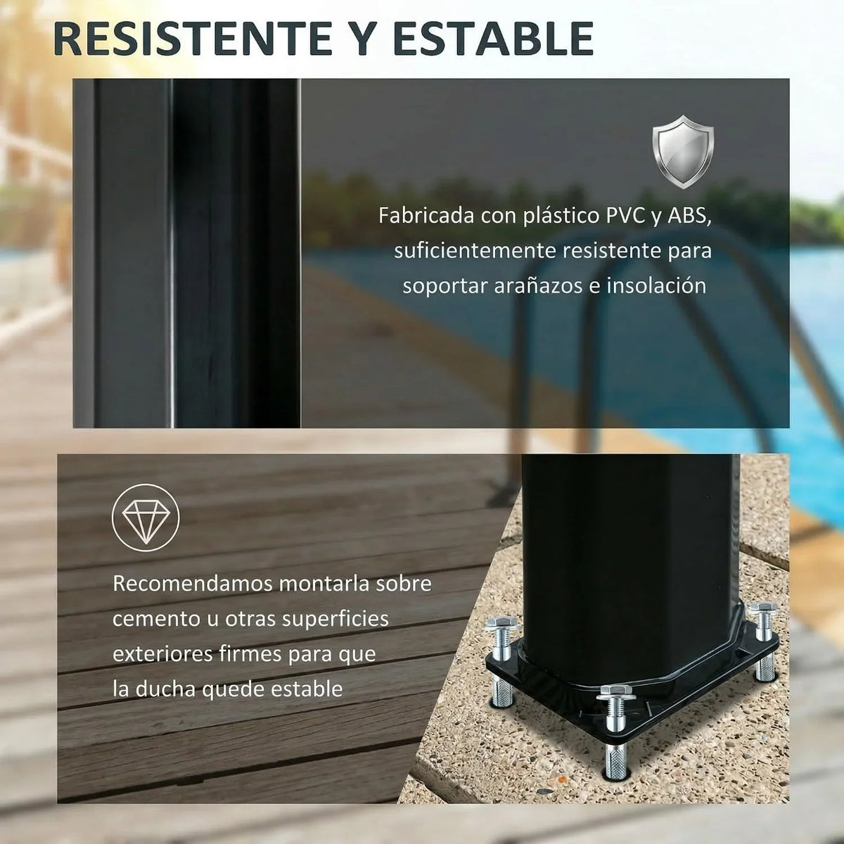 Outsunny Ducha Solar de Exterior 35 L con 2 Cabezales de Ducha y Grifo para Agua Caliente 0-55°C Ducha de Jardín para Piscina Playa Patio