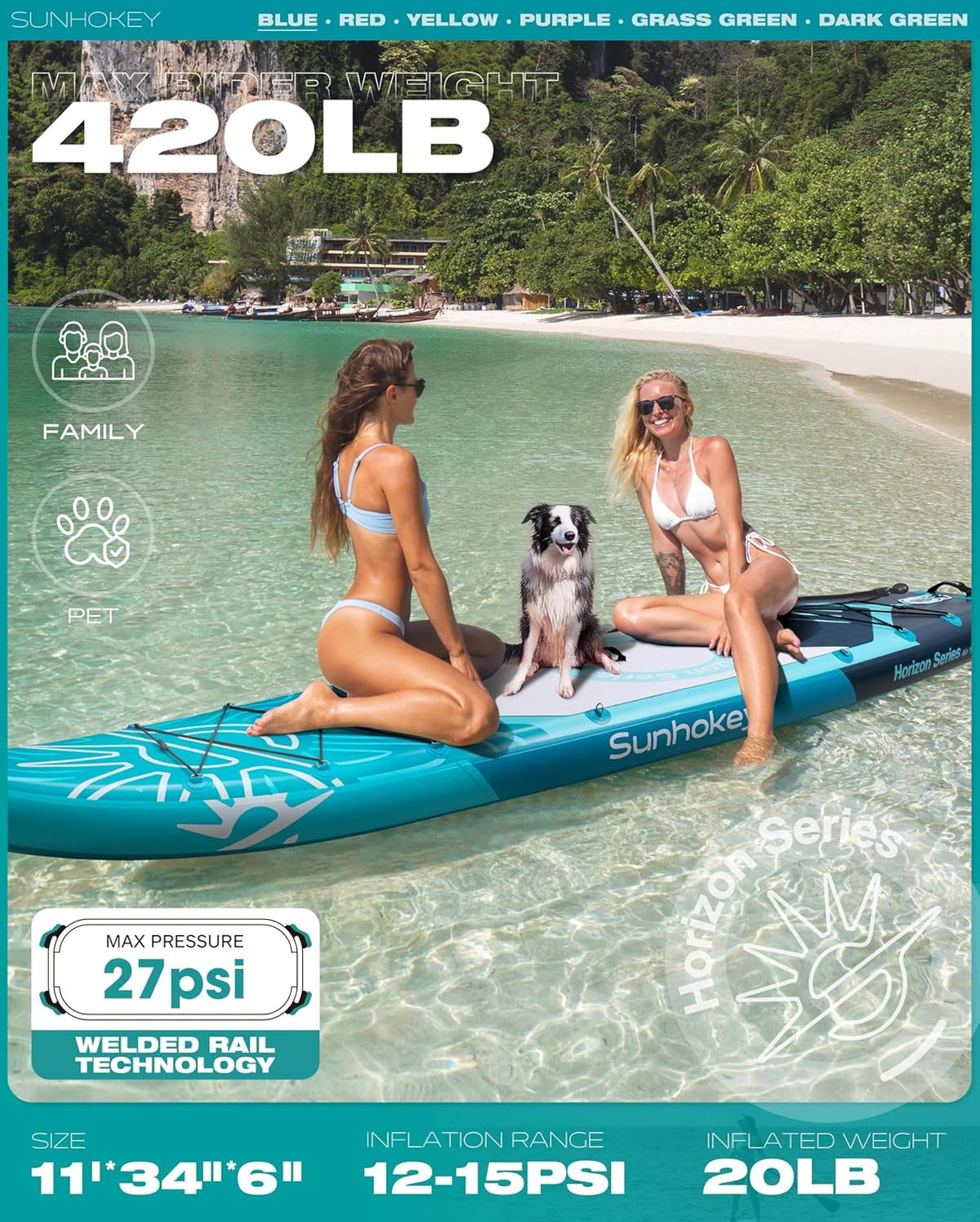 Tabla de Paddle Surf Hinchable 335cm con Accesorios Incluidos de Primera Calidad. Remo Ajustable. Bomba de Mano. Mochila de Transporte. 335 x 86 x 15